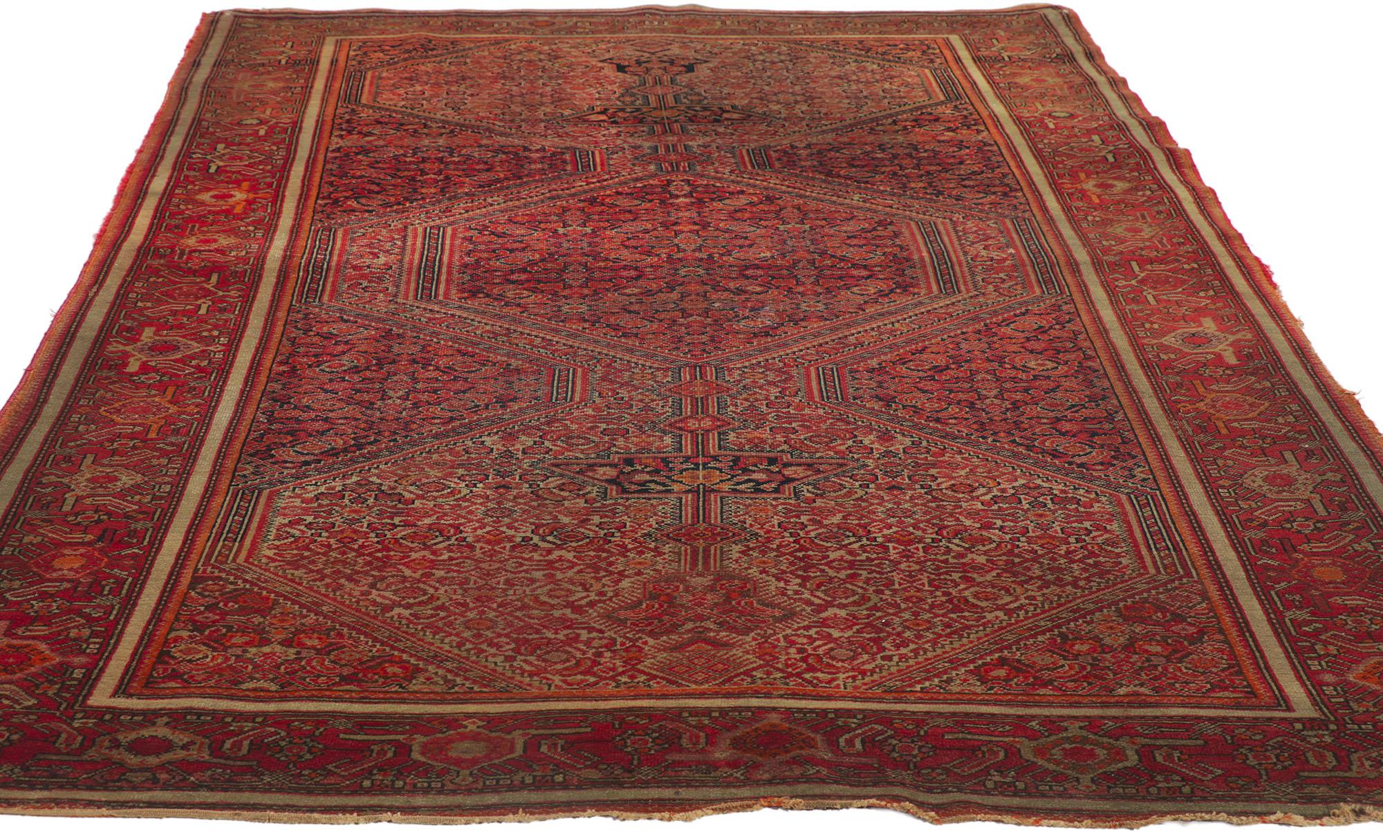 Hand-Knotted Distressed Antique Persian Malayer Carpet For Sale