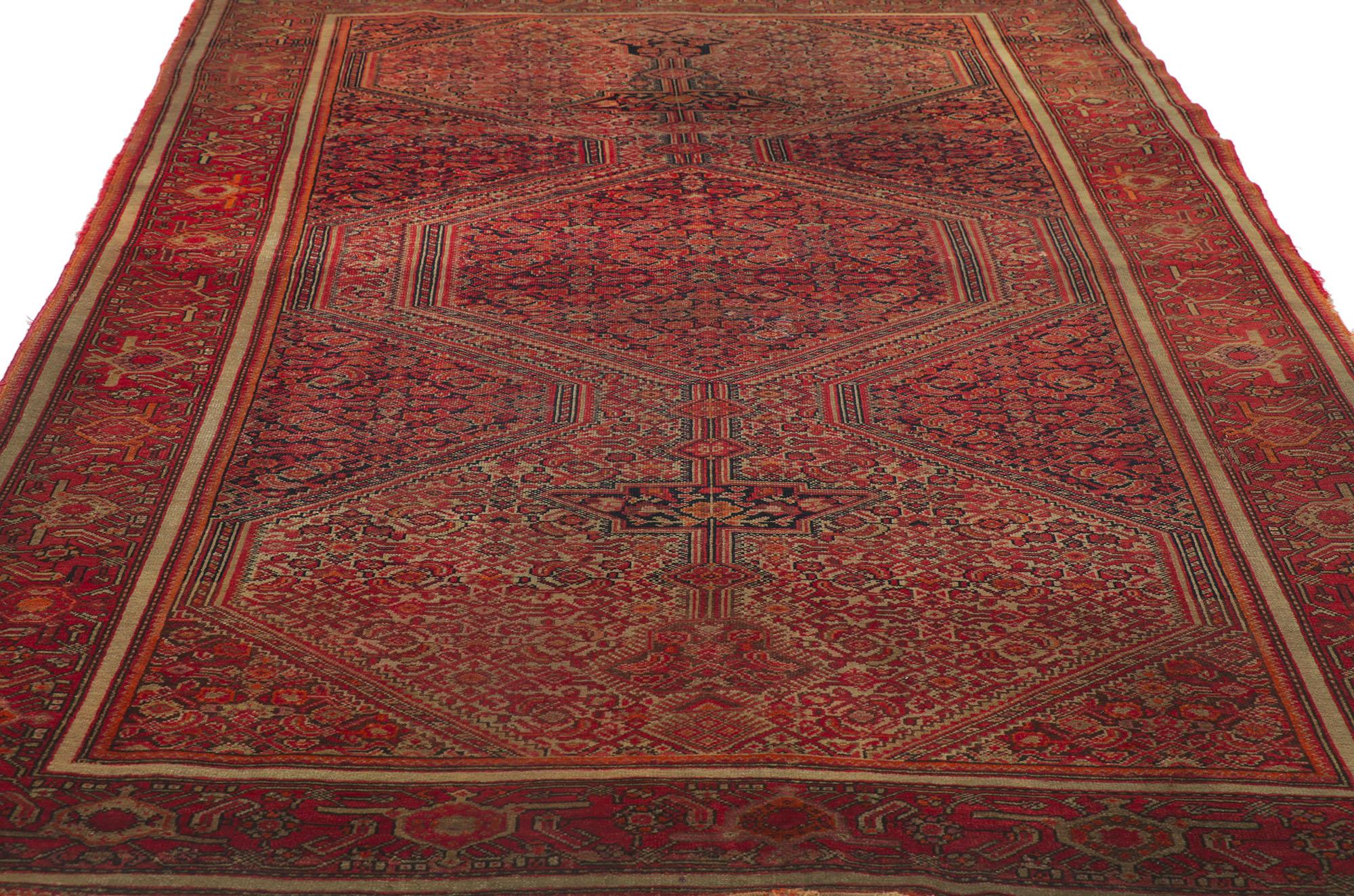 Distressed Antique Persian Malayer Carpet In Distressed Condition For Sale In Dallas, TX