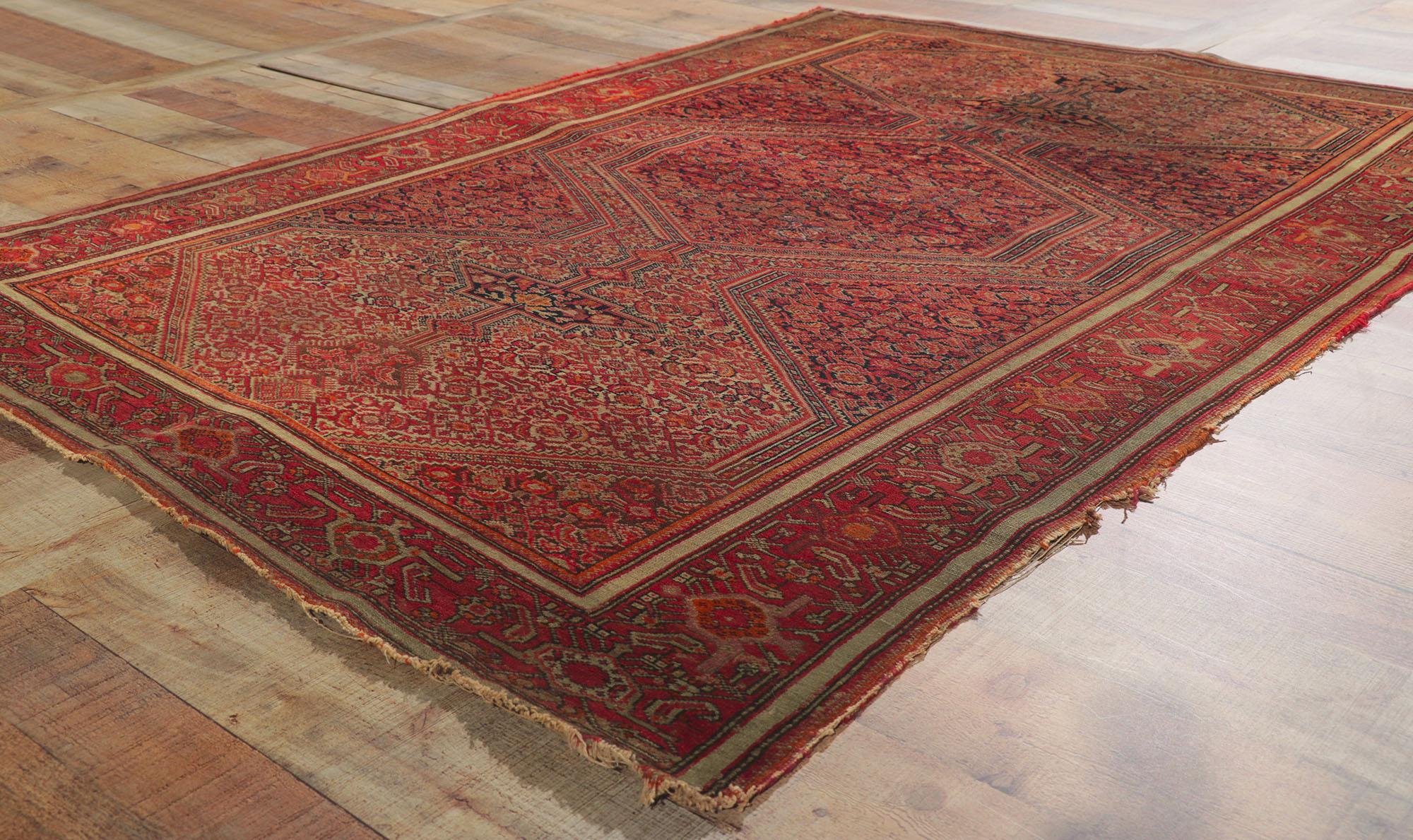 Wool Distressed Antique Persian Malayer Carpet For Sale