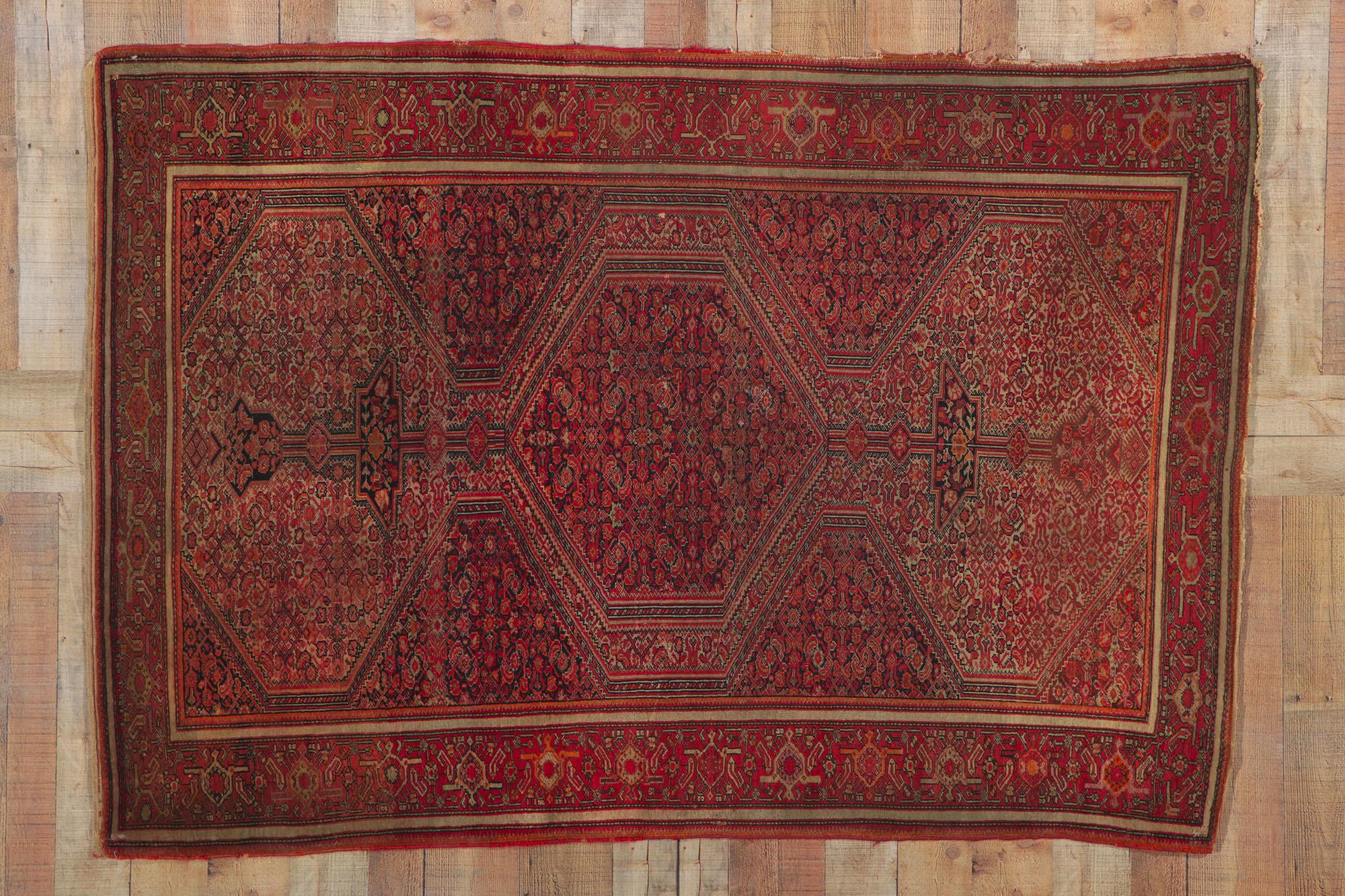 Distressed Antique Persian Malayer Carpet For Sale 2