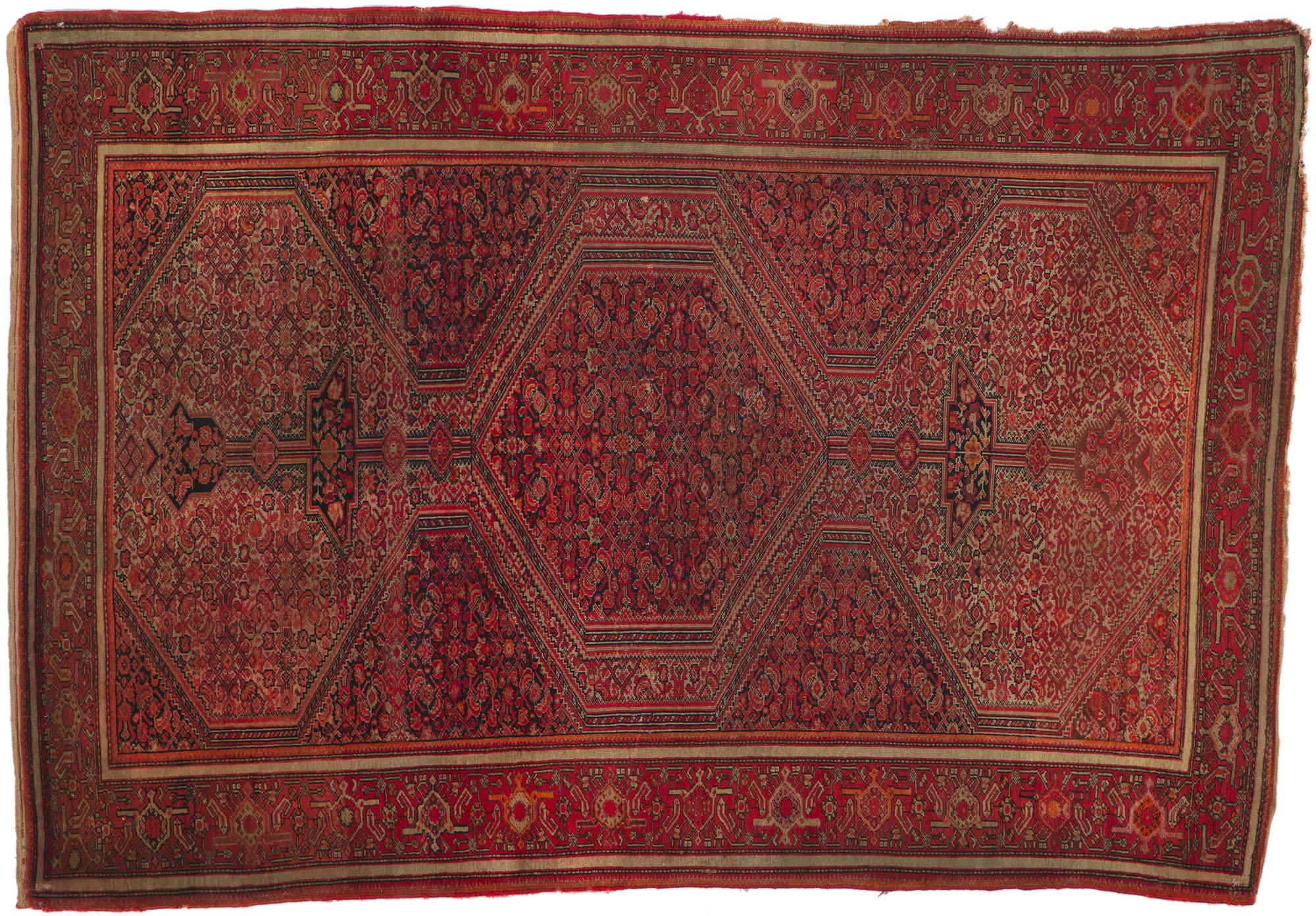 Distressed Antique Persian Malayer Carpet For Sale 3