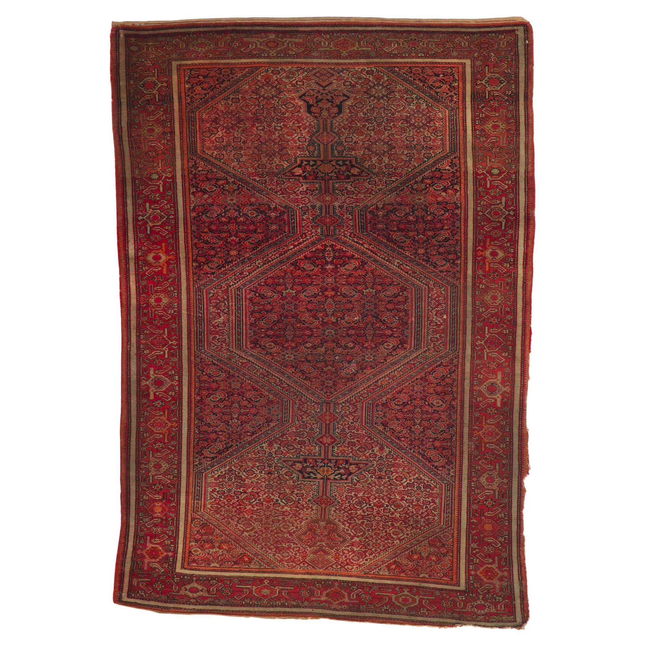 Distressed Antique Persian Malayer Carpet For Sale