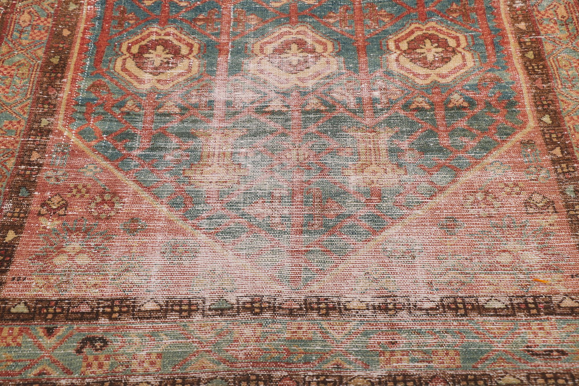Distressed Antique Persian Malayer Carpet Runner In Distressed Condition For Sale In Dallas, TX