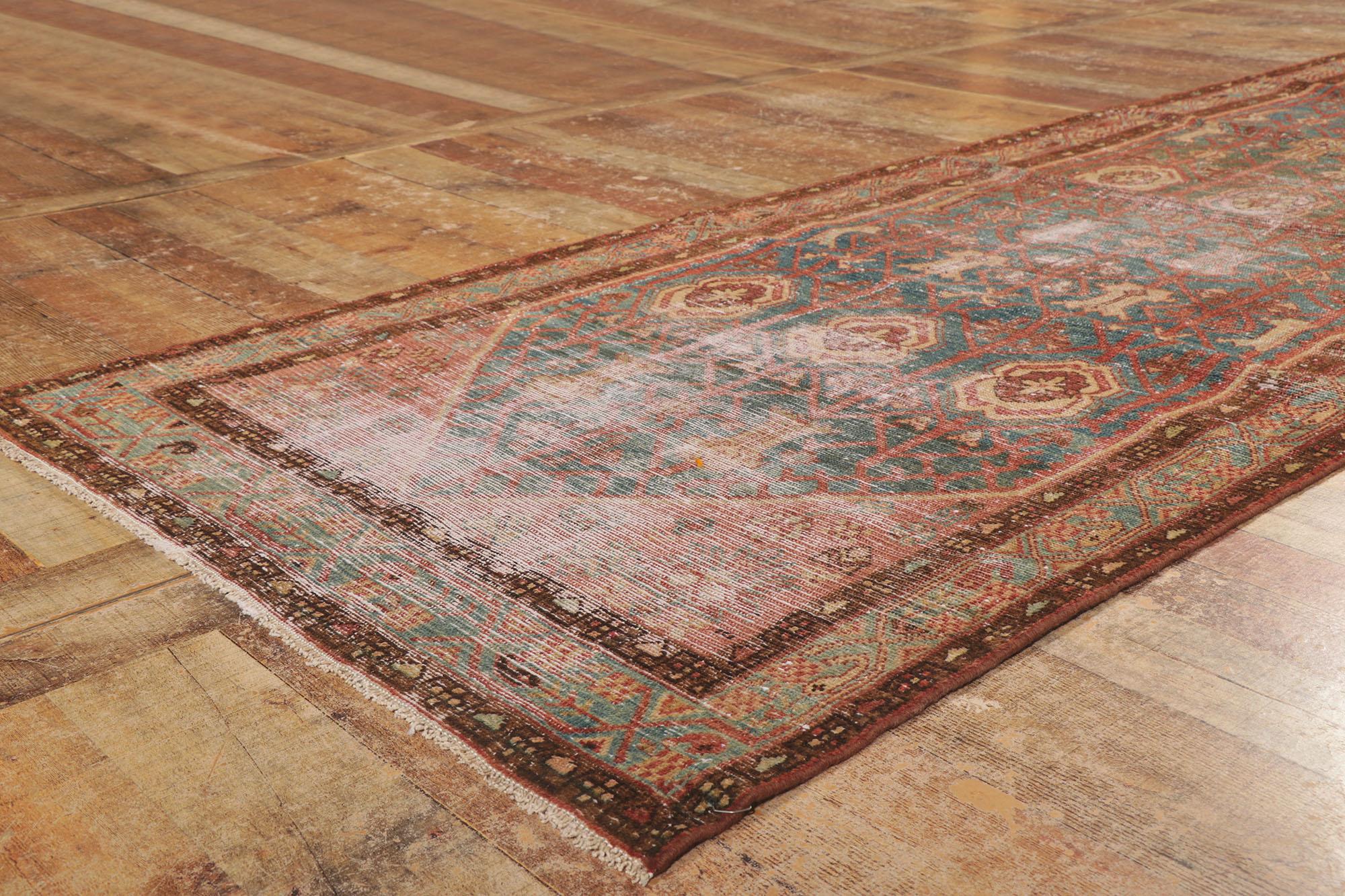 Wool Distressed Antique Persian Malayer Carpet Runner For Sale