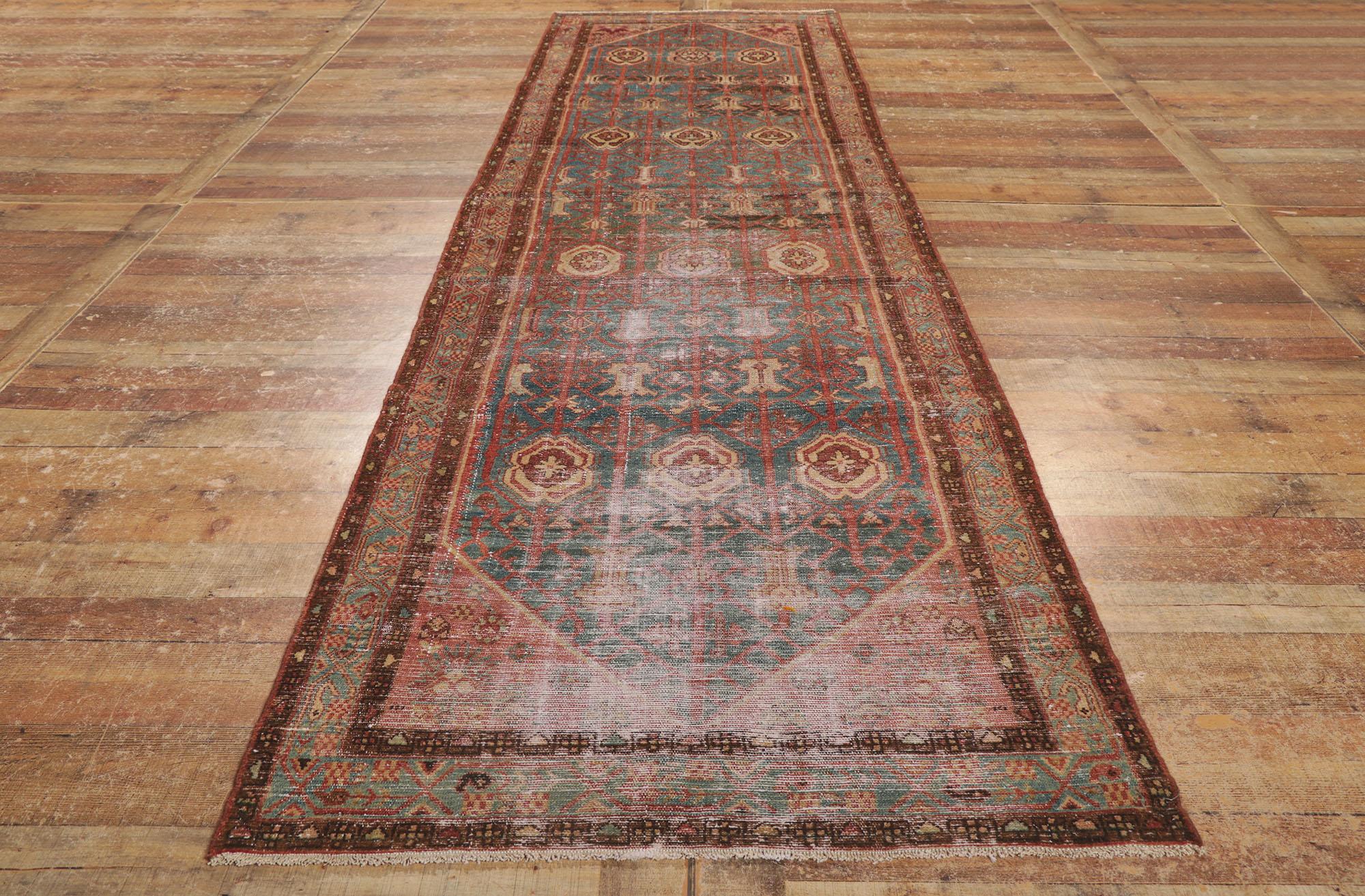 Distressed Antique Persian Malayer Carpet Runner For Sale 1