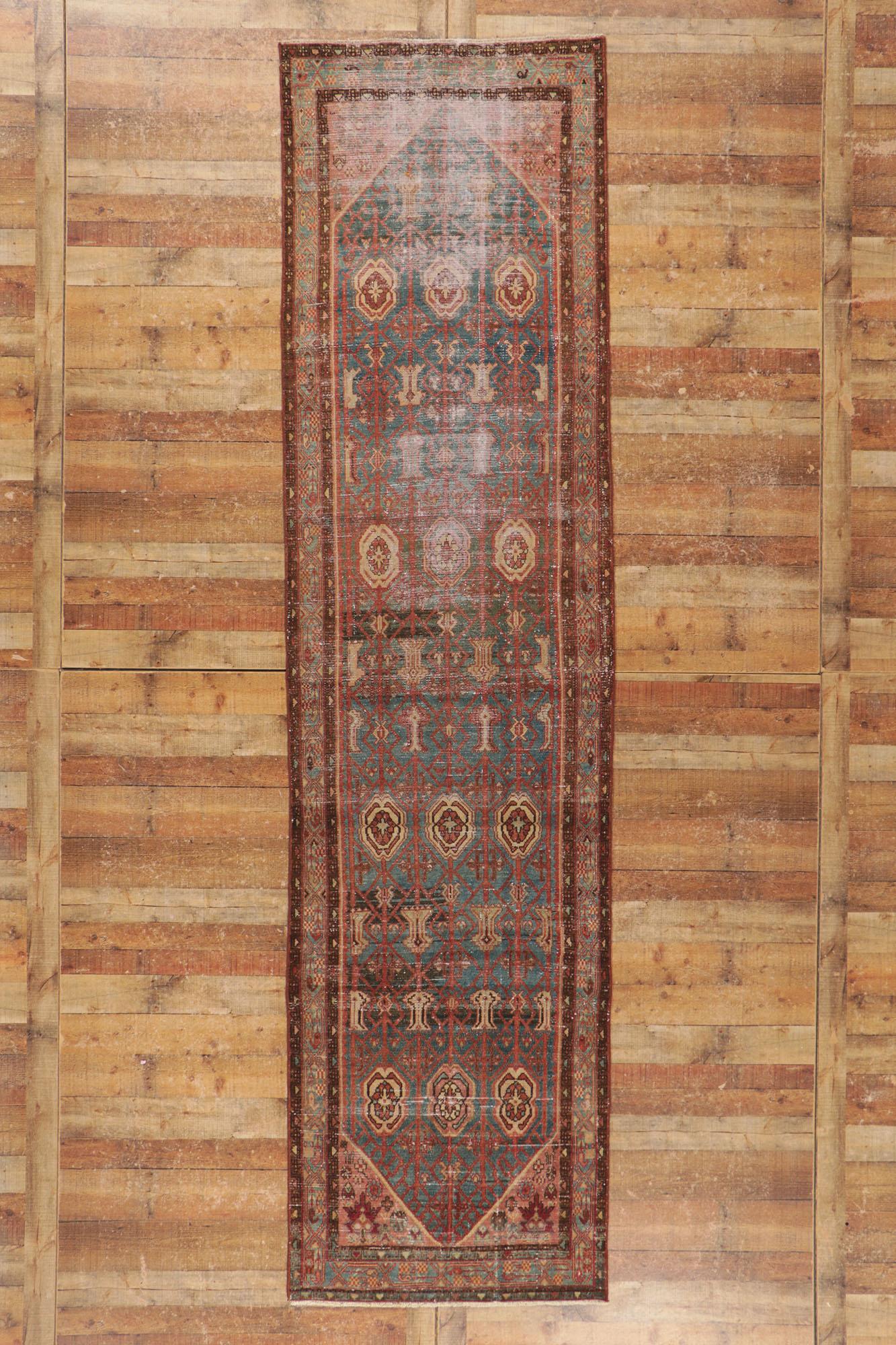 Distressed Antique Persian Malayer Carpet Runner For Sale 2