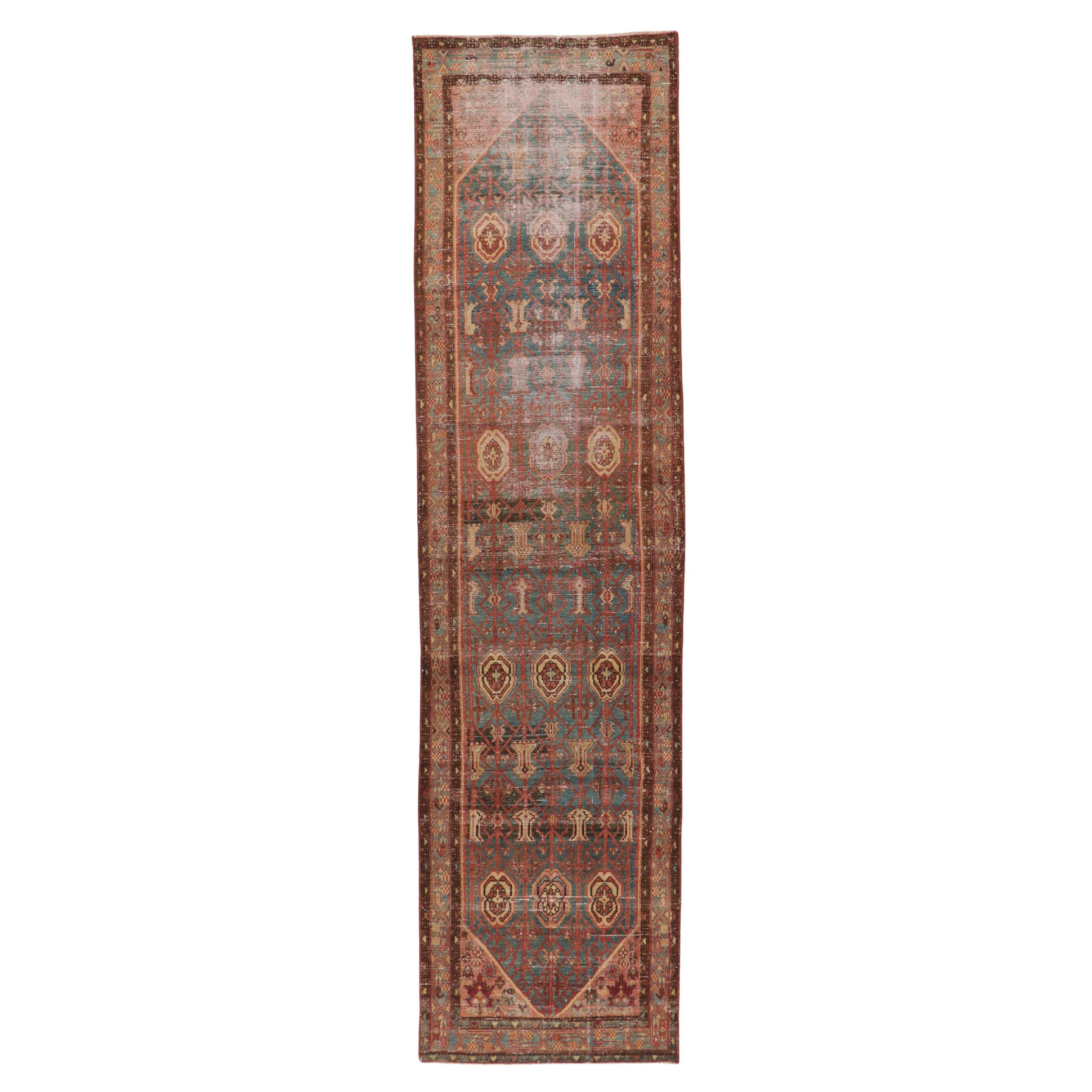 Alfombra Persa Antigua Malayer Desgastada Corredera