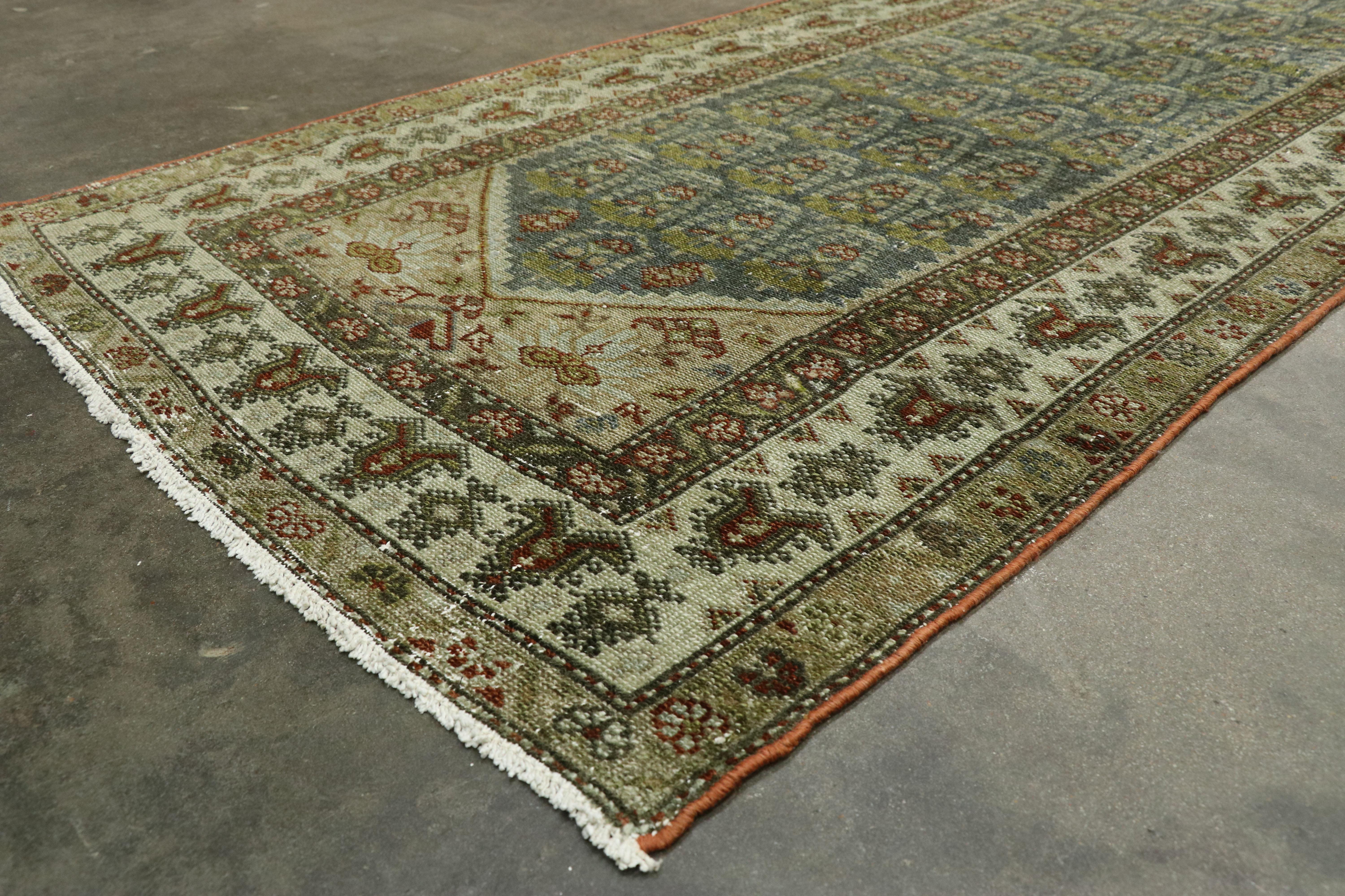 20th Century Distressed Antique Persian Malayer Runner with Modern Gustavian Style For Sale