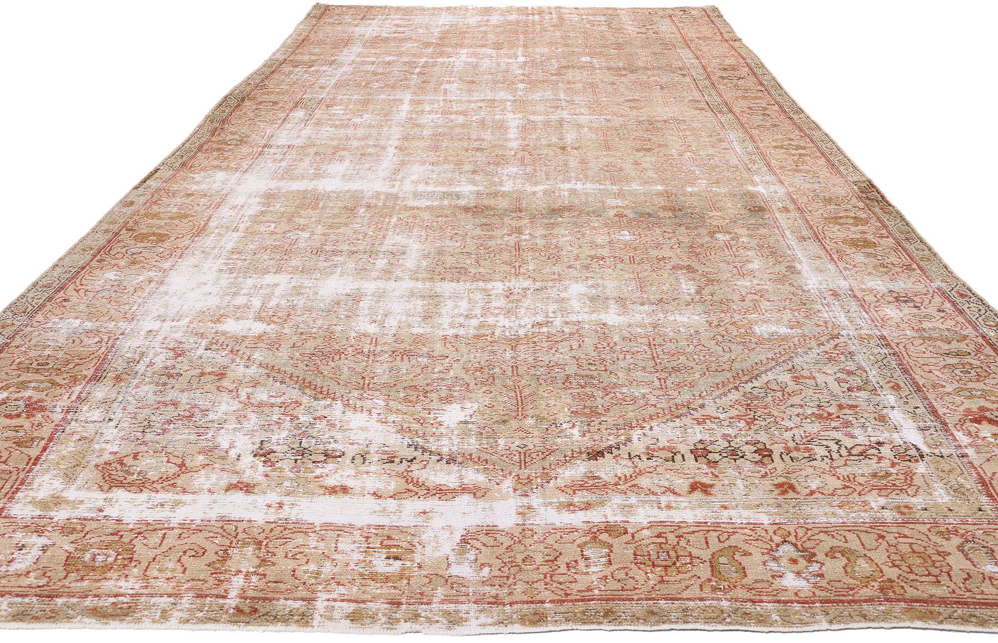 Noué à la main Tapis persan Malayer ancien vieilli de style moderne en vente
