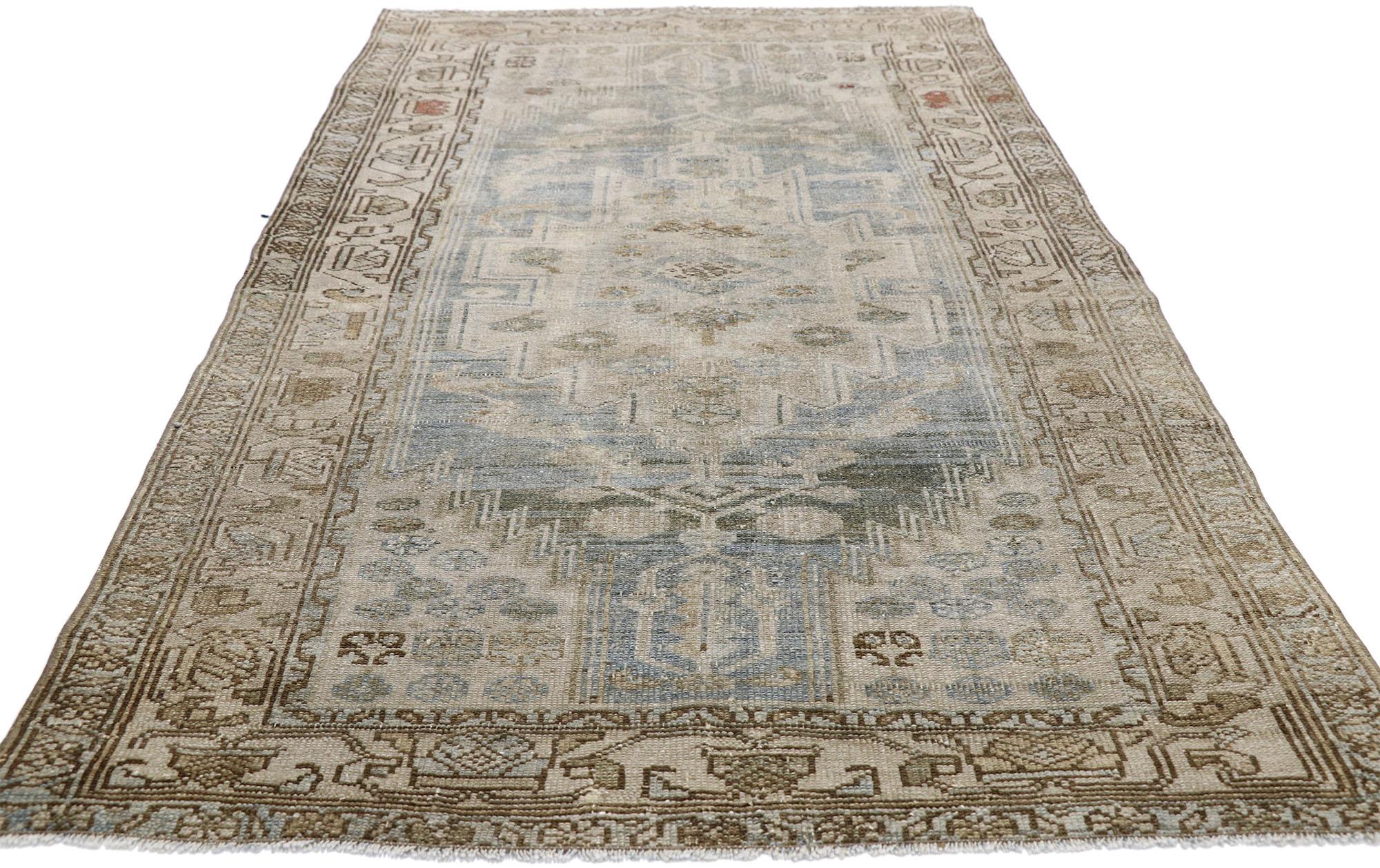 Turkish Distressed Antique Persian Malayer Design Rug with Colonial Cottage Style