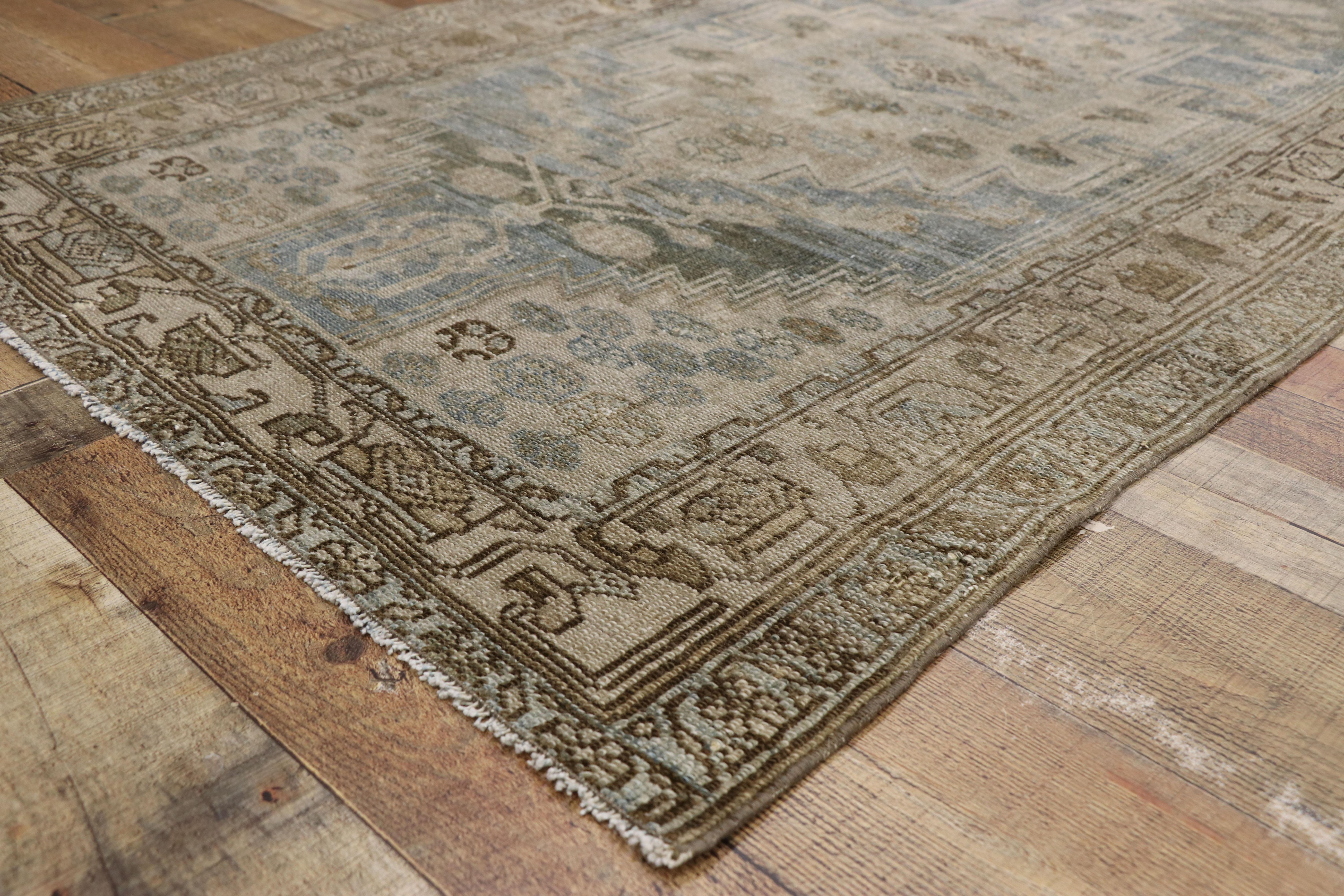 20th Century Distressed Antique Persian Malayer Design Rug with Colonial Cottage Style