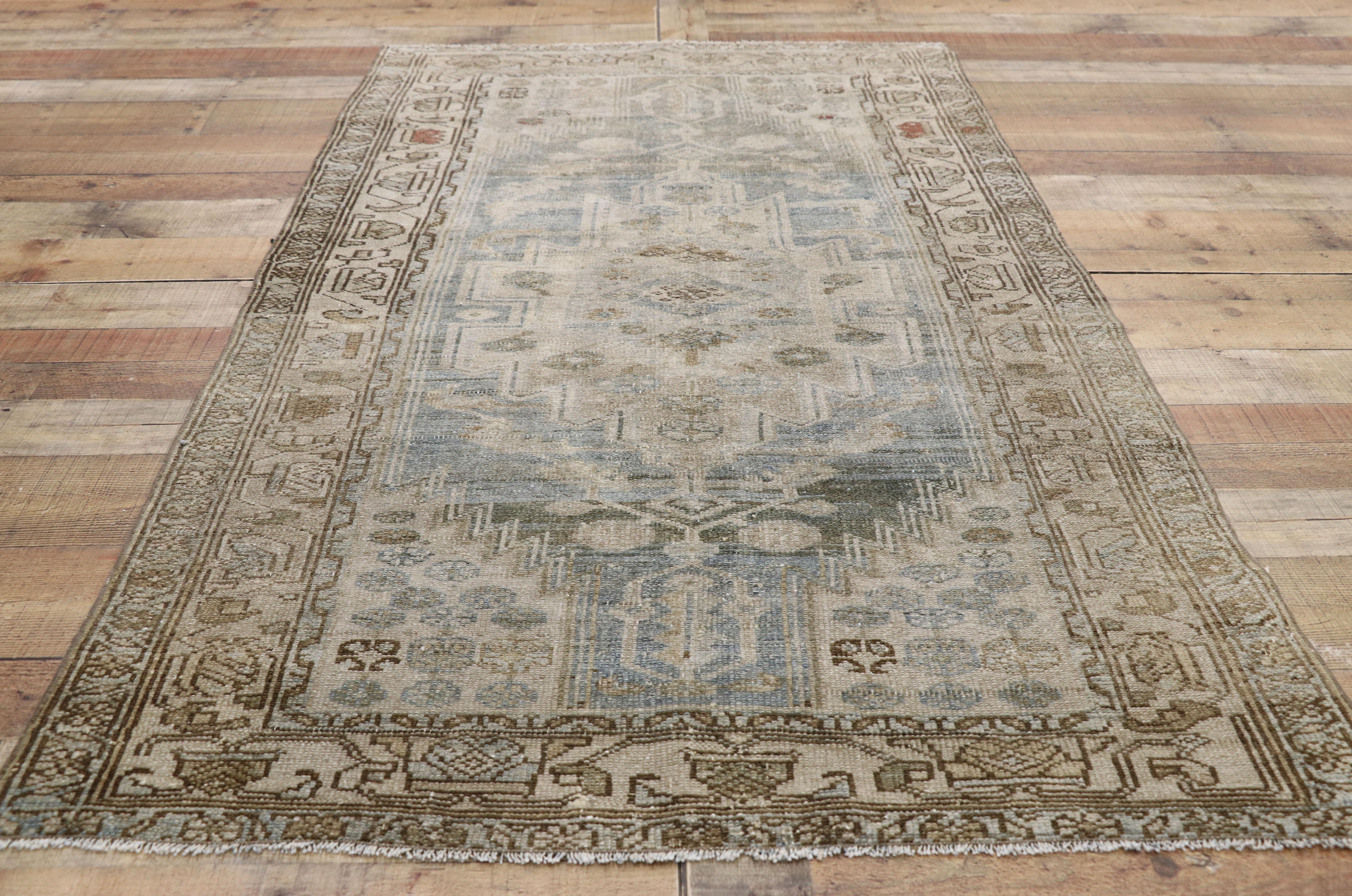 Wool Distressed Antique Persian Malayer Design Rug with Colonial Cottage Style