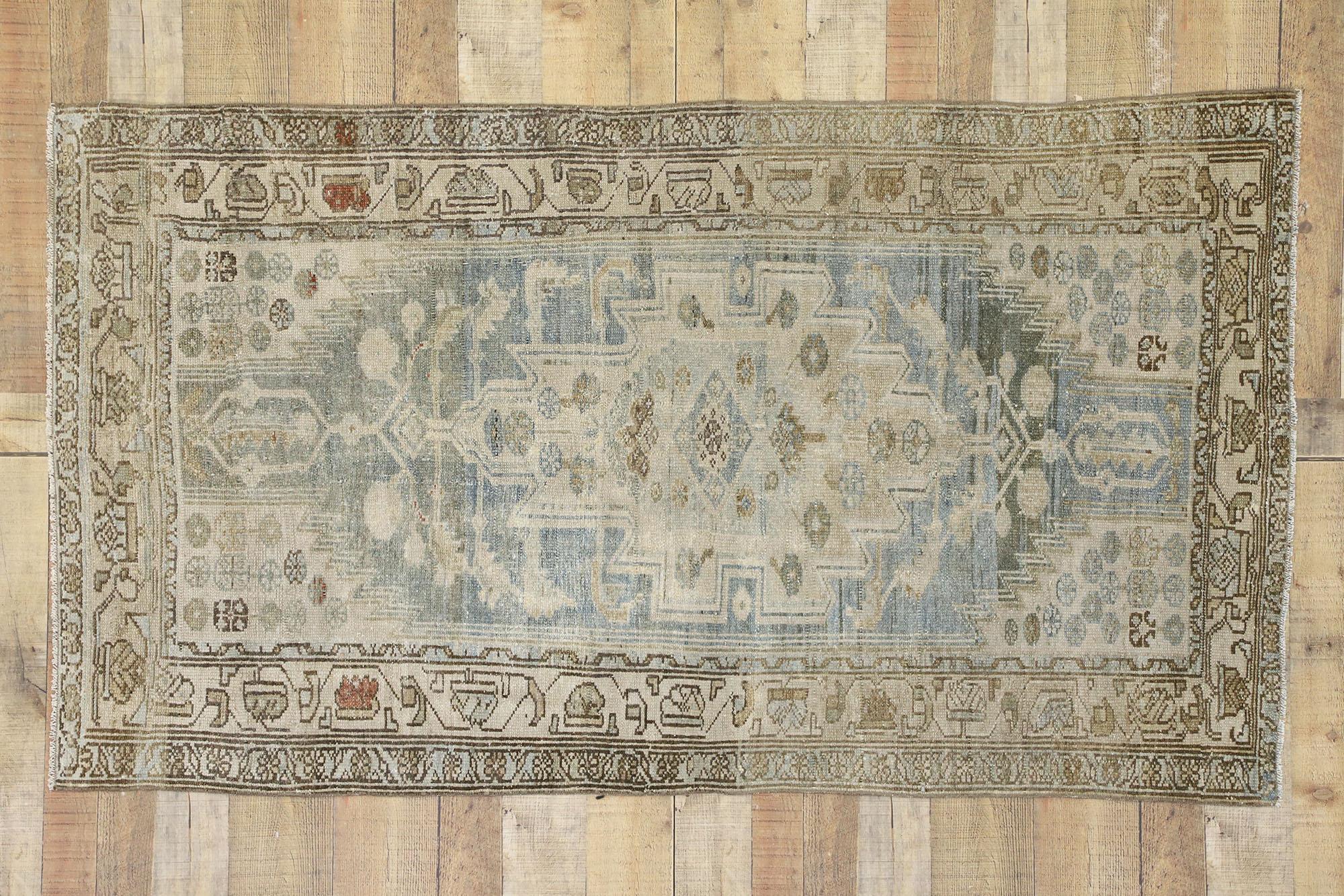 Distressed Antique Persian Malayer Design Rug with Colonial Cottage Style 1