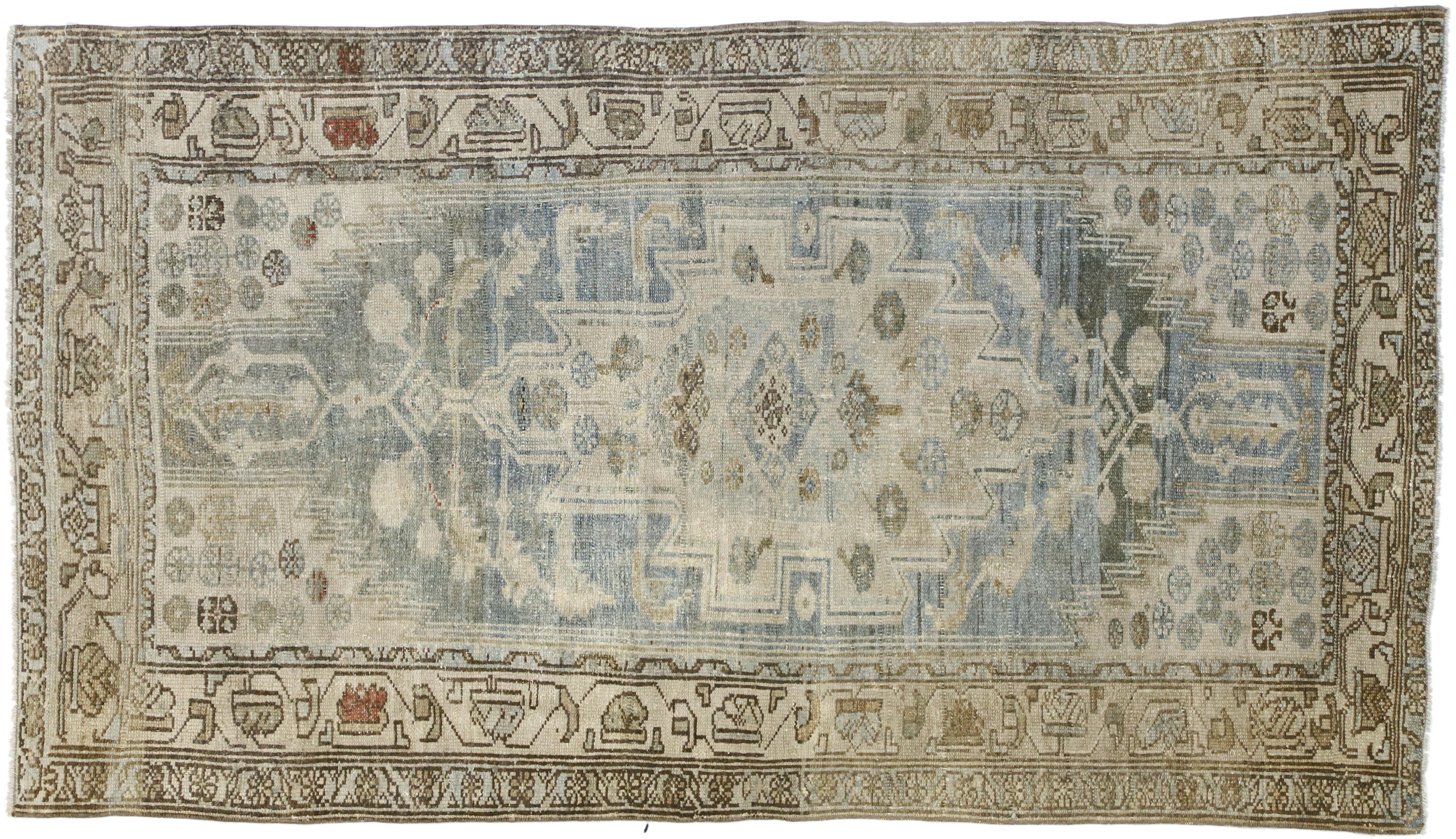 Distressed Antique Persian Malayer Design Rug with Colonial Cottage Style 2