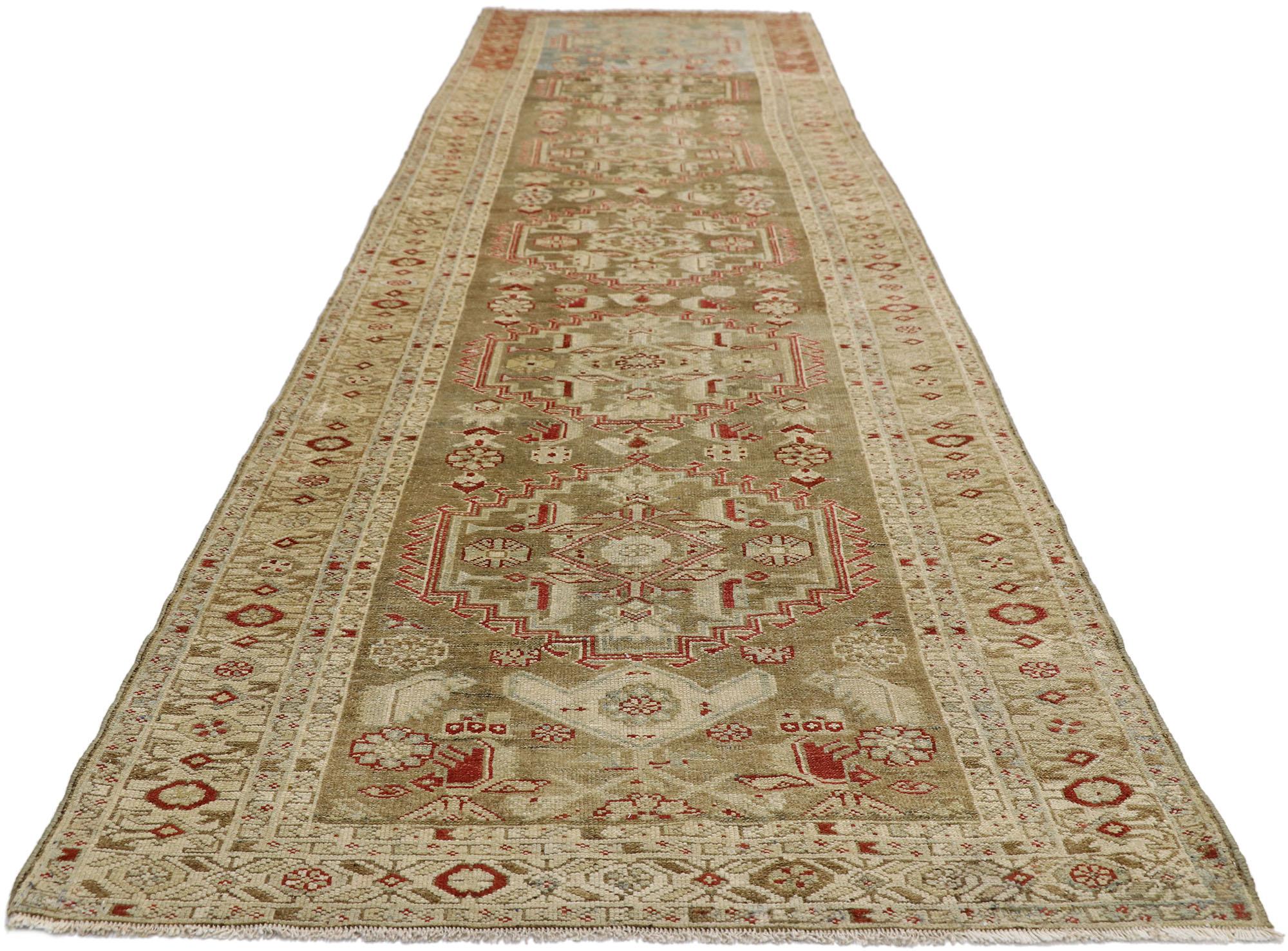 Turkish Distressed Antique Persian Malayer Design Runner with Rustic Arts & Crafts Style For Sale