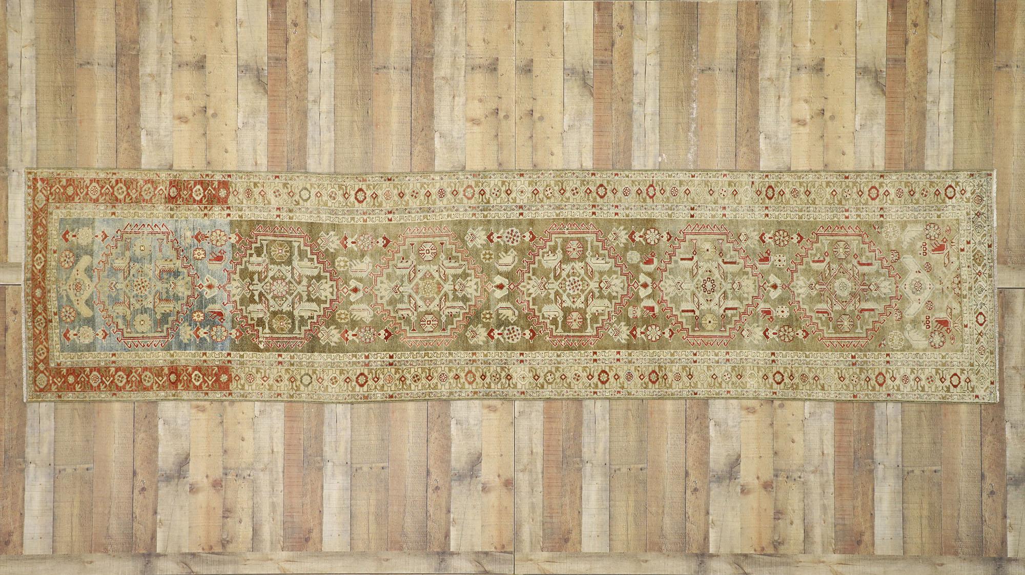 Distressed Antique Persian Malayer Design Runner with Rustic Arts & Crafts Style For Sale 1