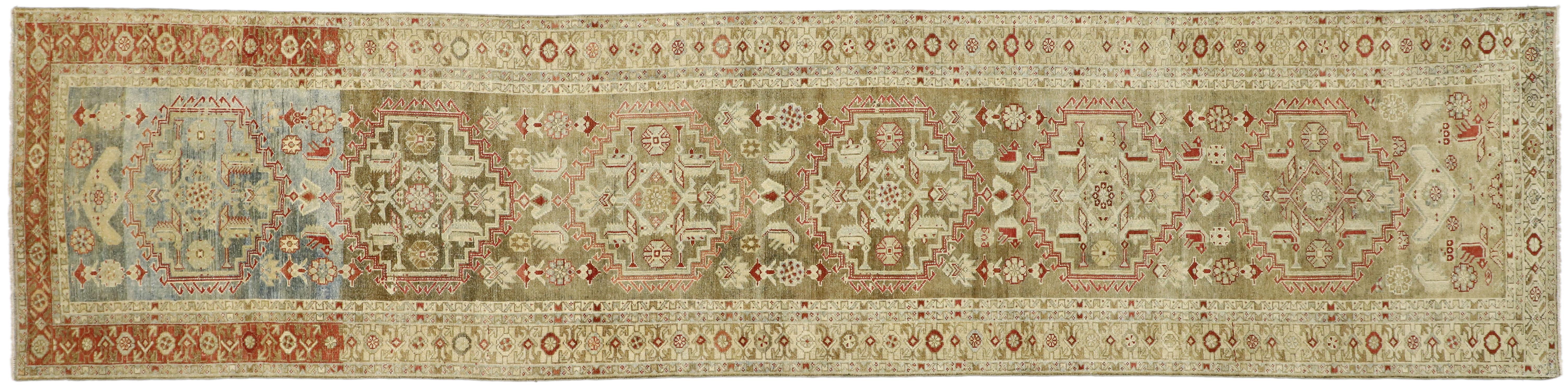 Distressed Antique Persian Malayer Design Runner with Rustic Arts & Crafts Style For Sale 2