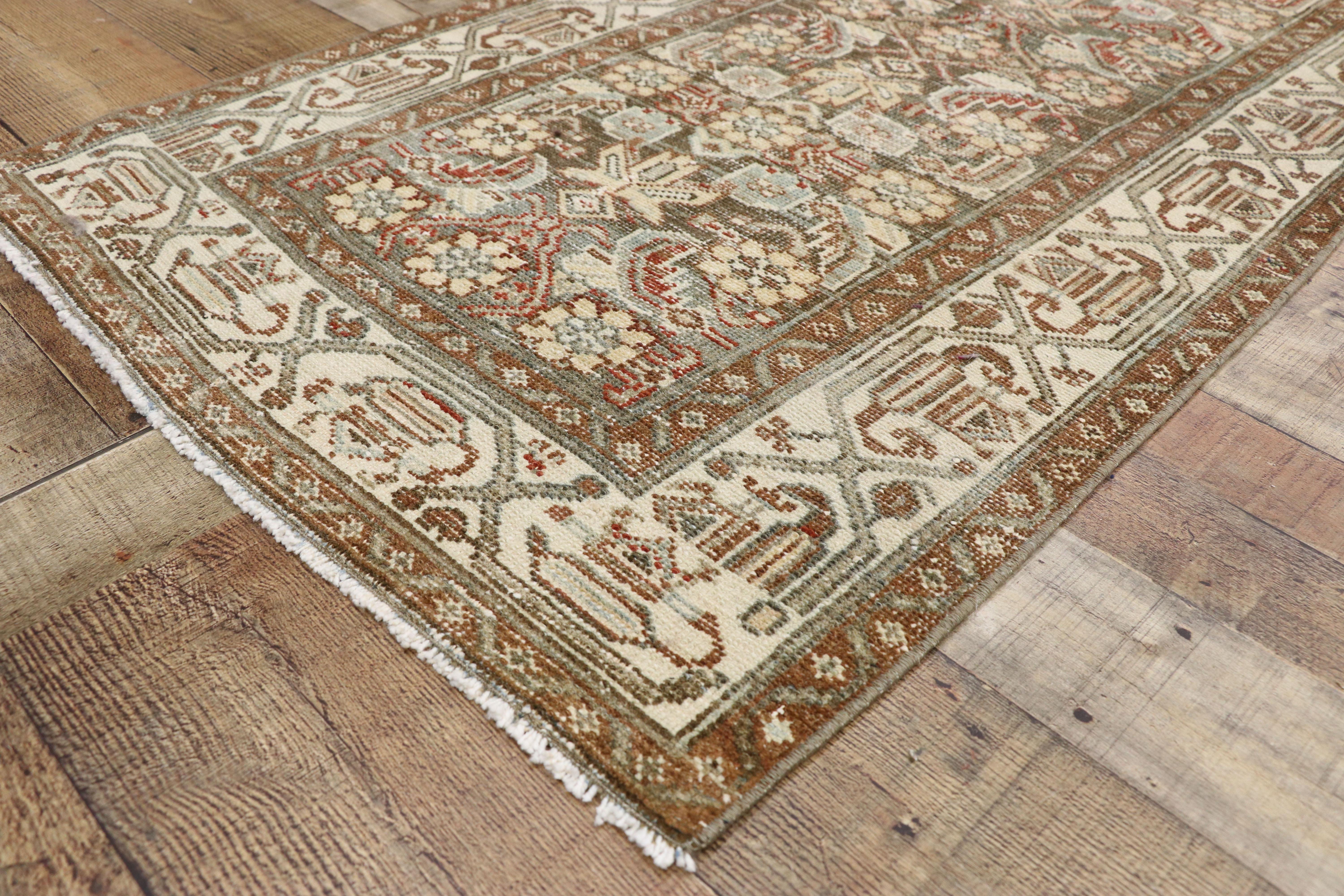 Distressed Antique Persian Malayer Design Runner with Rustic Craftsman Style In Distressed Condition For Sale In Dallas, TX