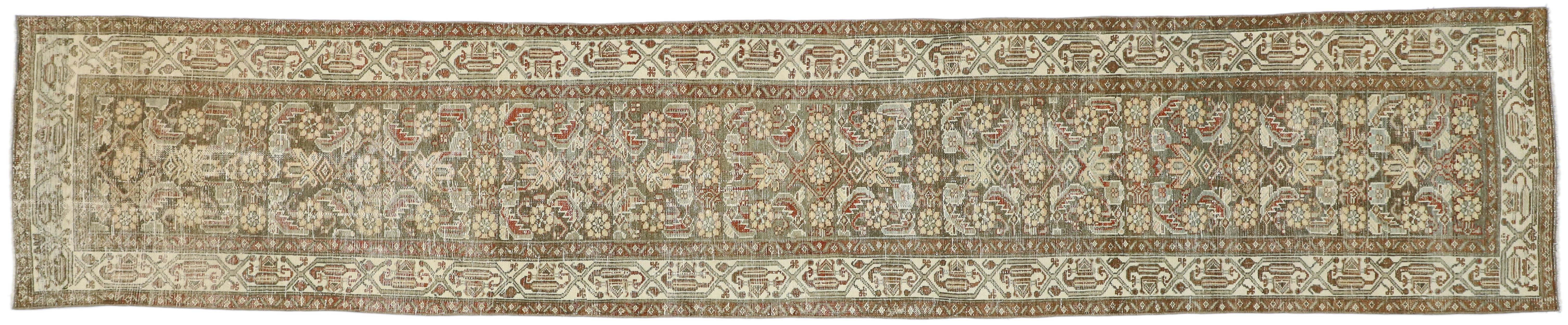 Distressed Antique Persian Malayer Design Runner with Rustic Craftsman Style For Sale 1