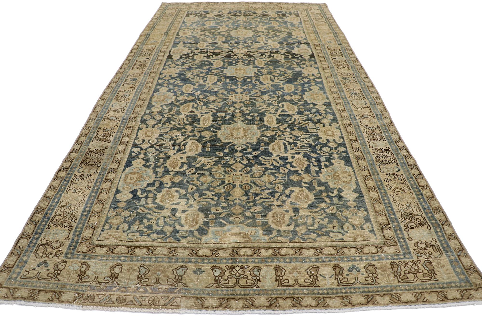 Hand-Knotted Distressed Antique Persian Malayer Gallery Rug For Sale