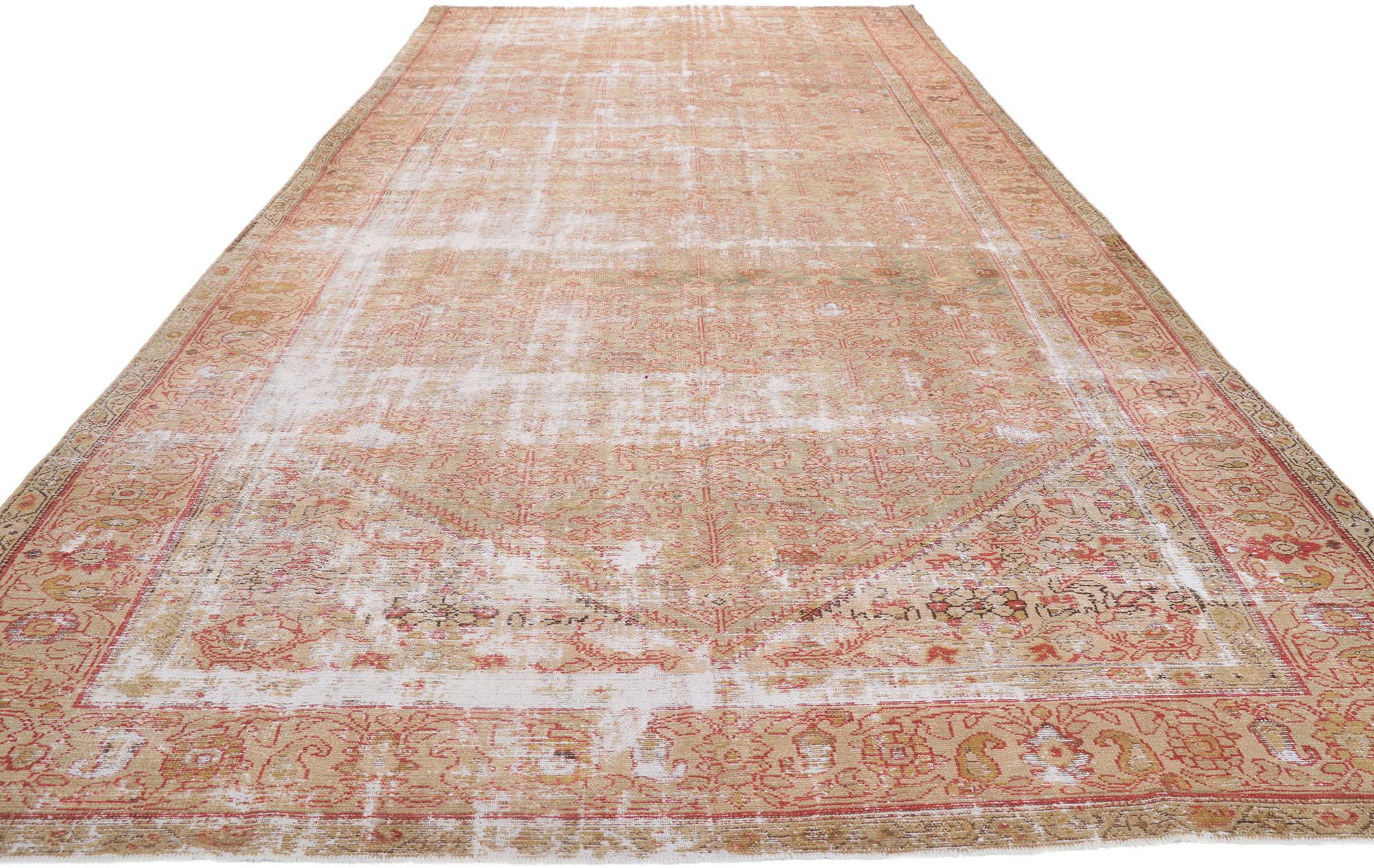 Hand-Knotted Distressed Antique Persian Malayer Gallery Rug For Sale