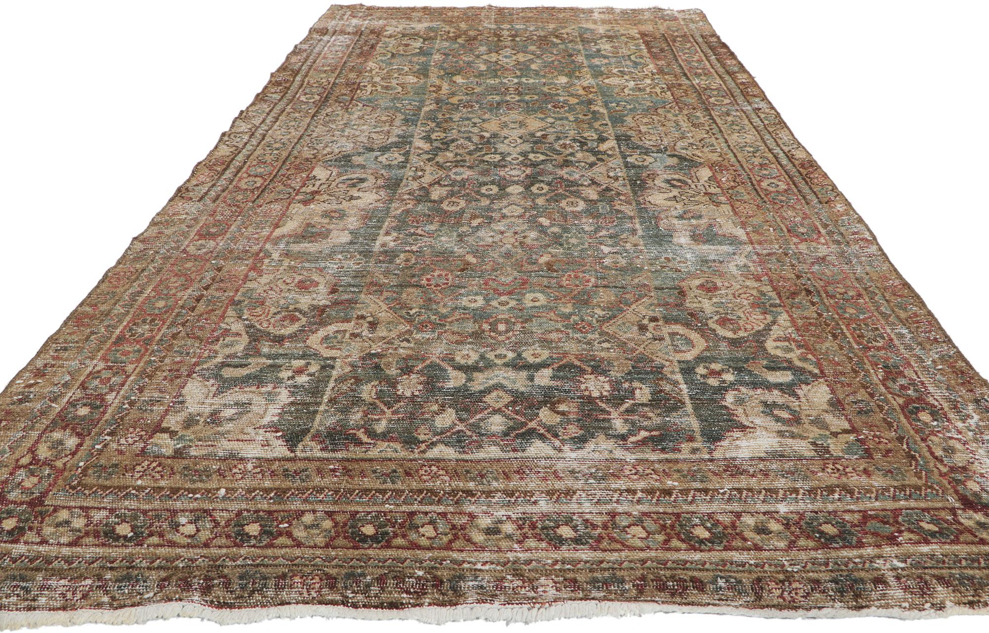 Hand-Knotted Antique-Worn Persian Malayer Rug, Relaxed Refinement Meets Rustic Charm For Sale