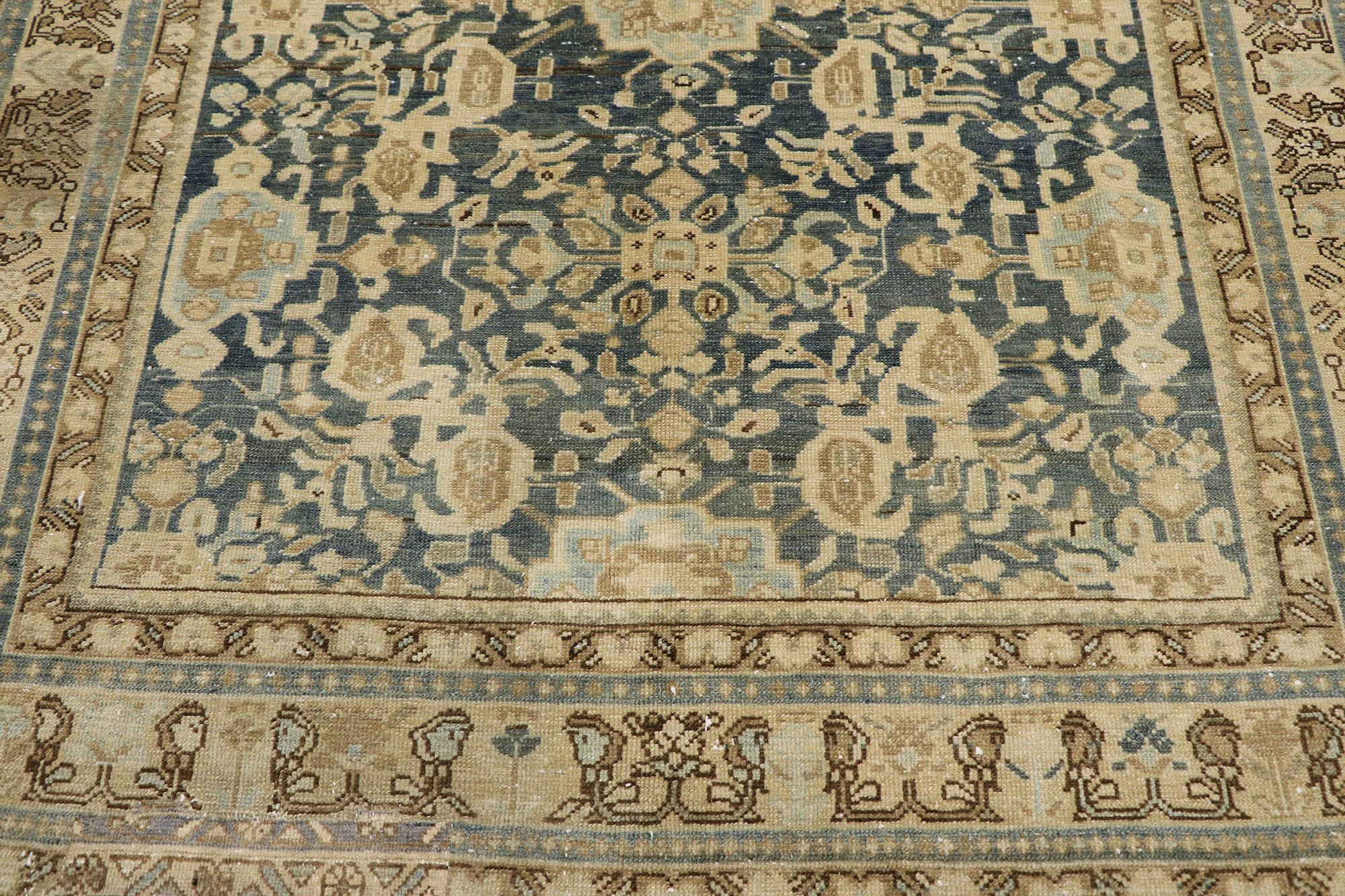 Distressed Antique Persian Malayer Gallery Rug In Distressed Condition For Sale In Dallas, TX