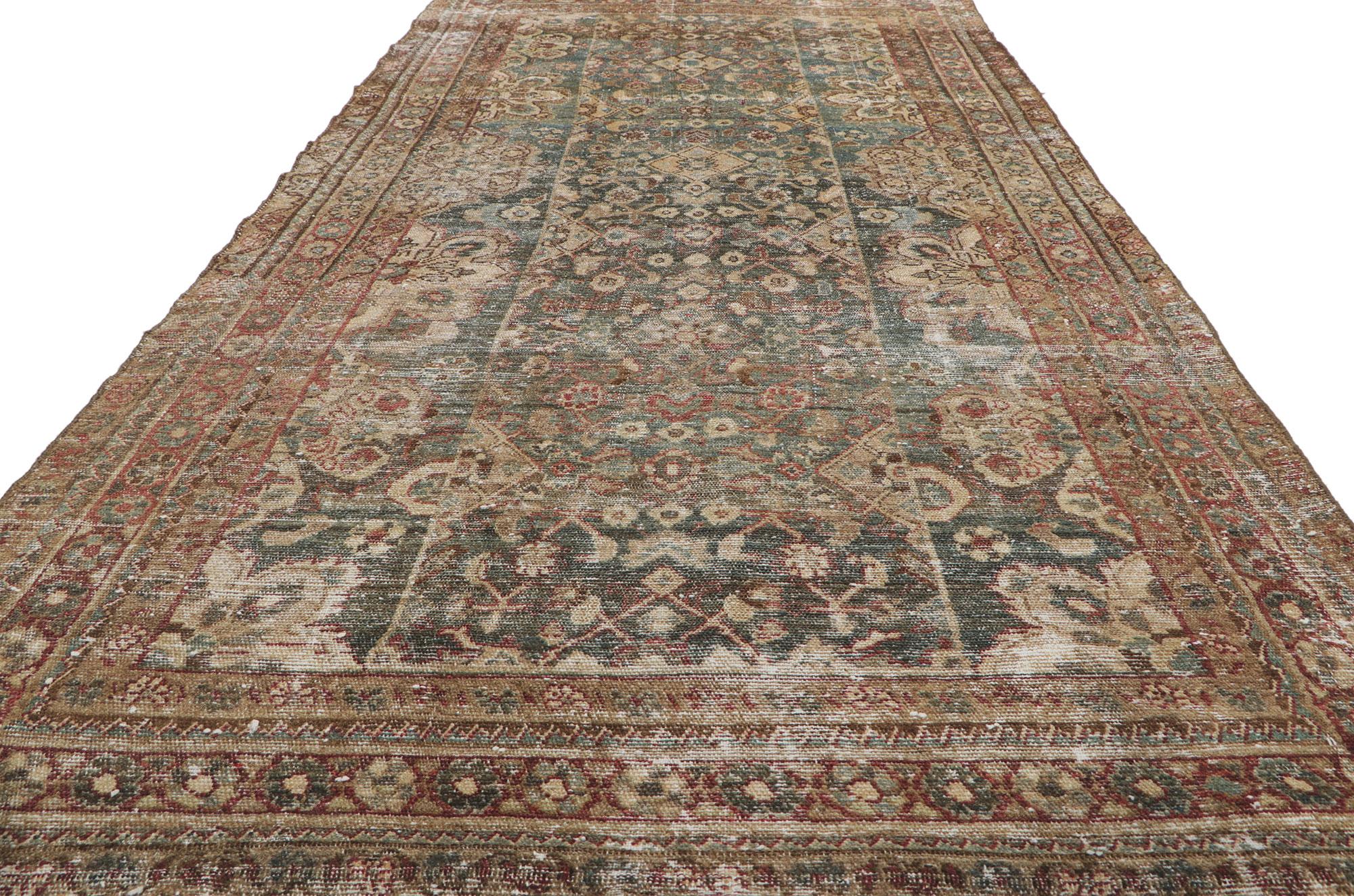 Antique-Worn Persian Malayer Rug, Relaxed Refinement Meets Rustic Charm In Distressed Condition For Sale In Dallas, TX