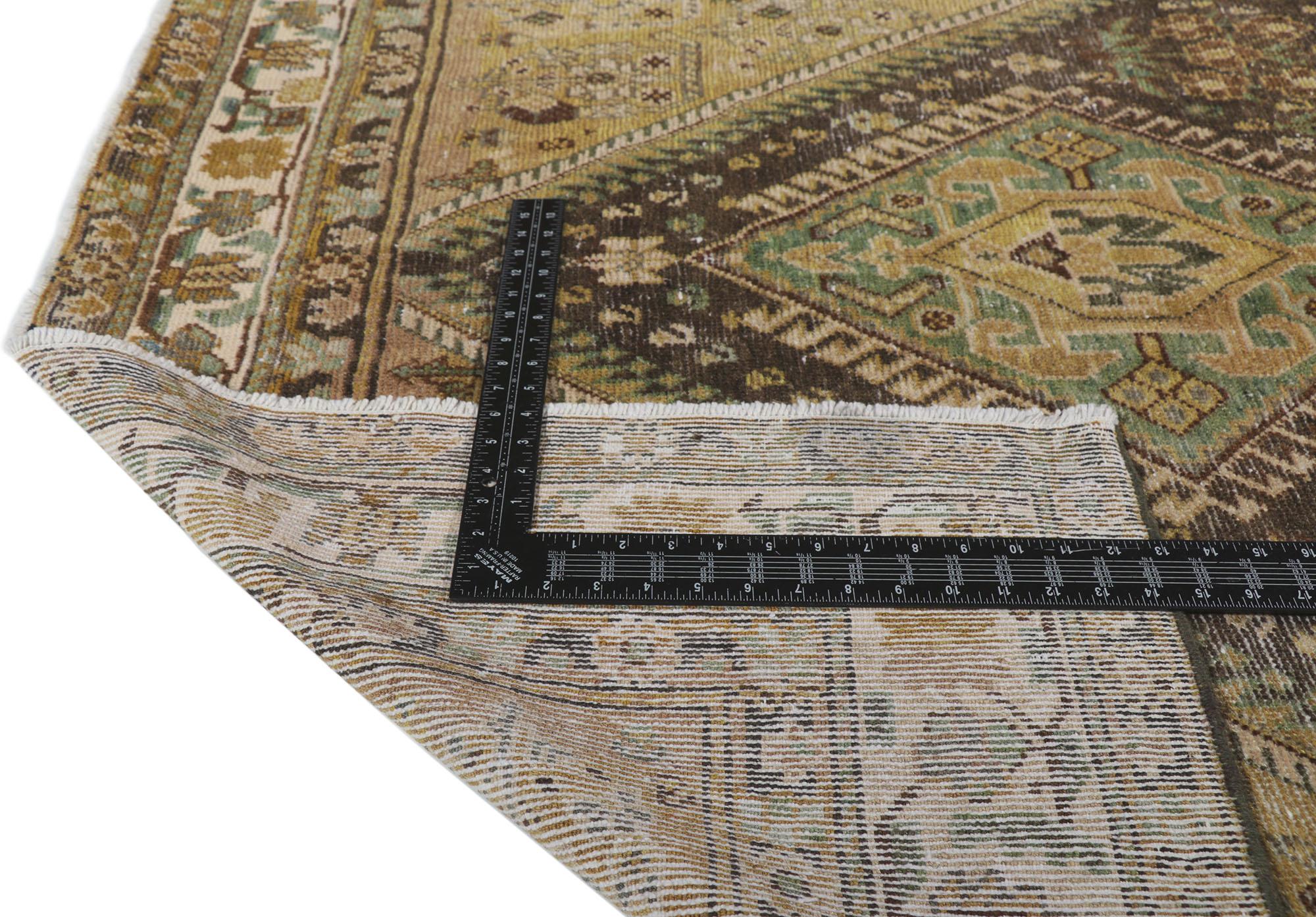 Distressed Antique Persian Malayer Gallery Rug In Distressed Condition For Sale In Dallas, TX