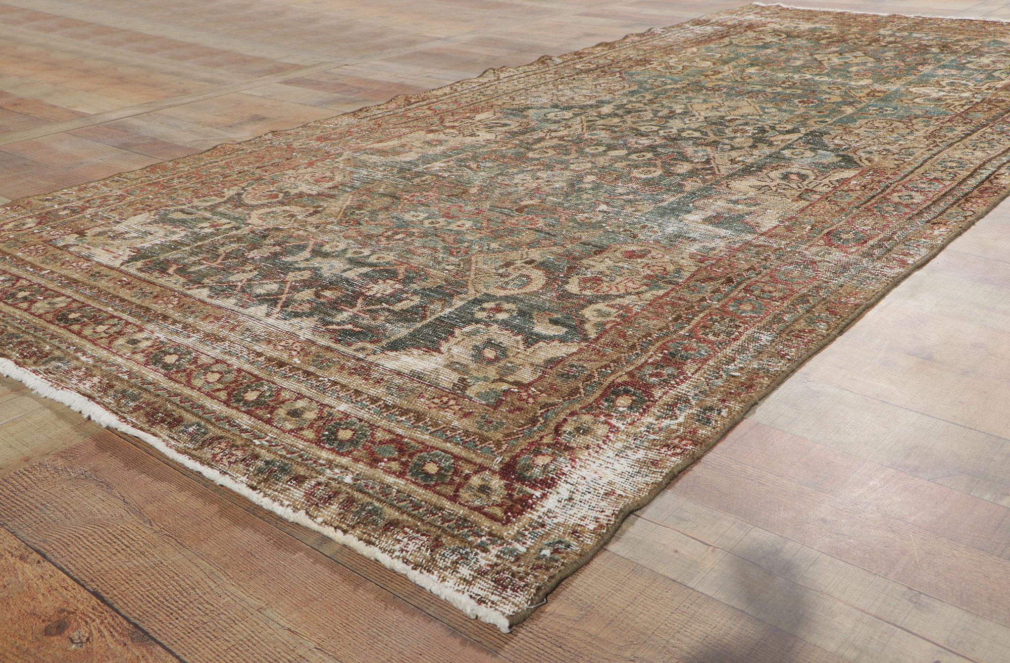 20th Century Antique-Worn Persian Malayer Rug, Relaxed Refinement Meets Rustic Charm For Sale