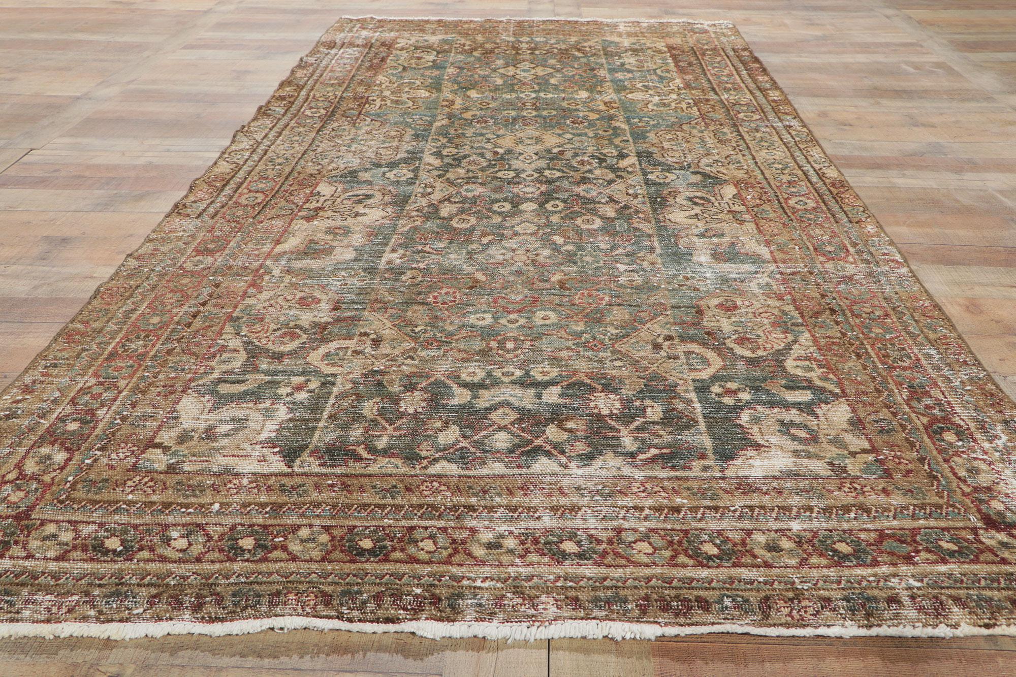 Wool Antique-Worn Persian Malayer Rug, Relaxed Refinement Meets Rustic Charm For Sale