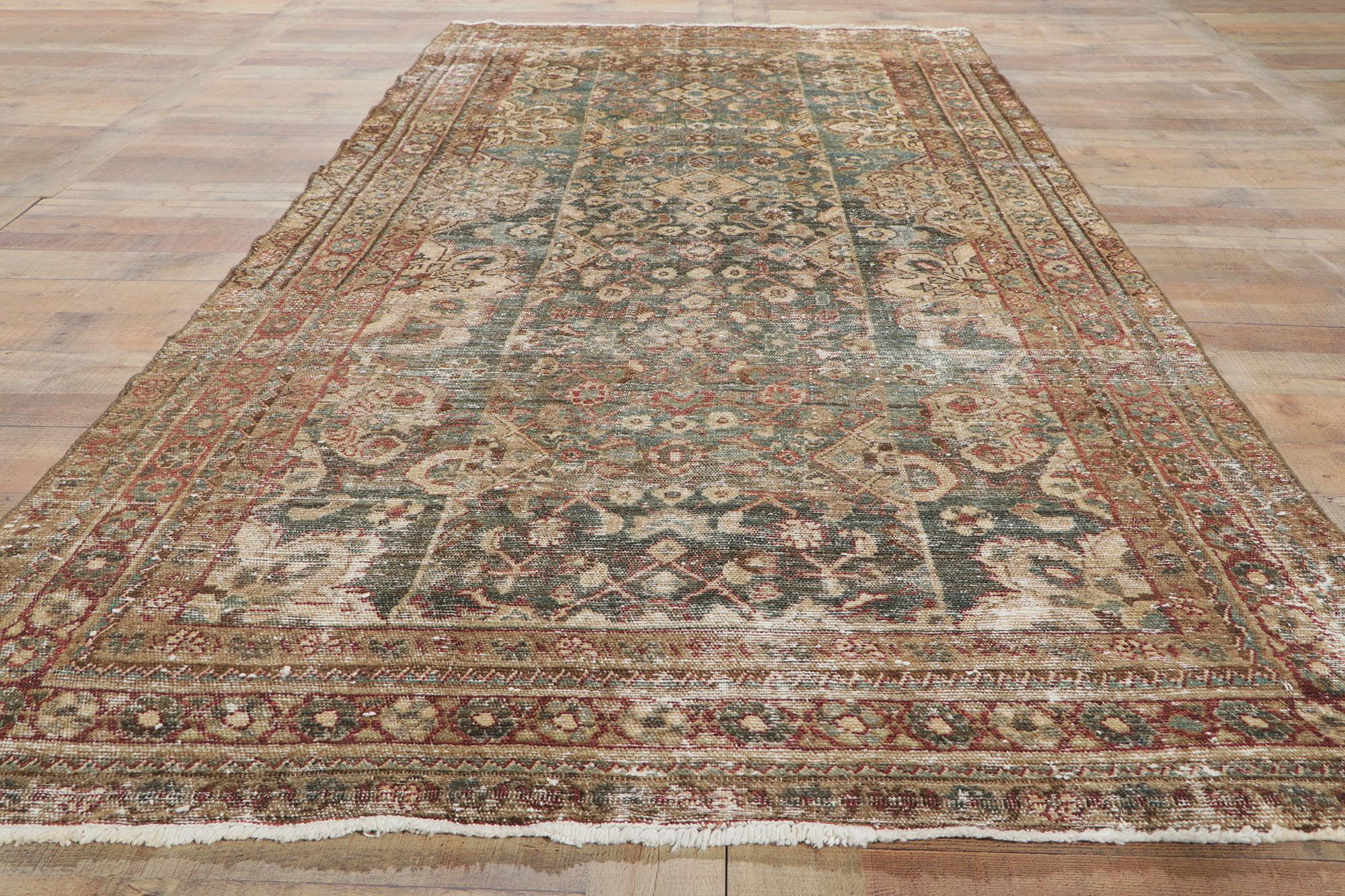 20ième siècle Tapis persan Malayer bleu antique rustique, 04'08 x 10'01 en vente