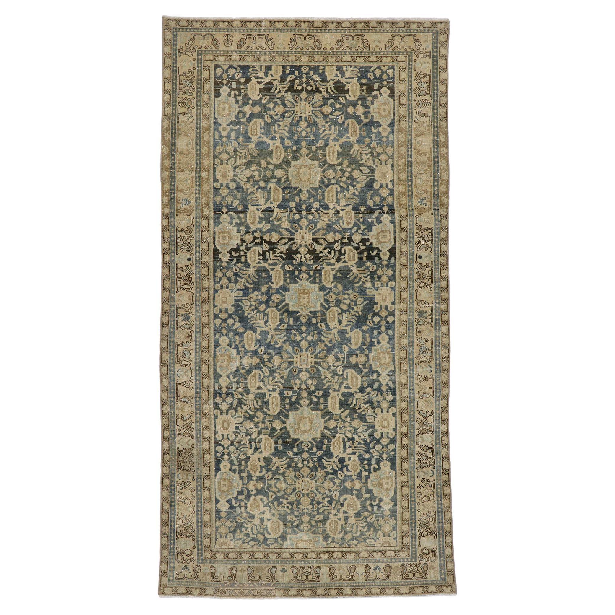 Distressed Antique Persian Malayer Gallery Rug