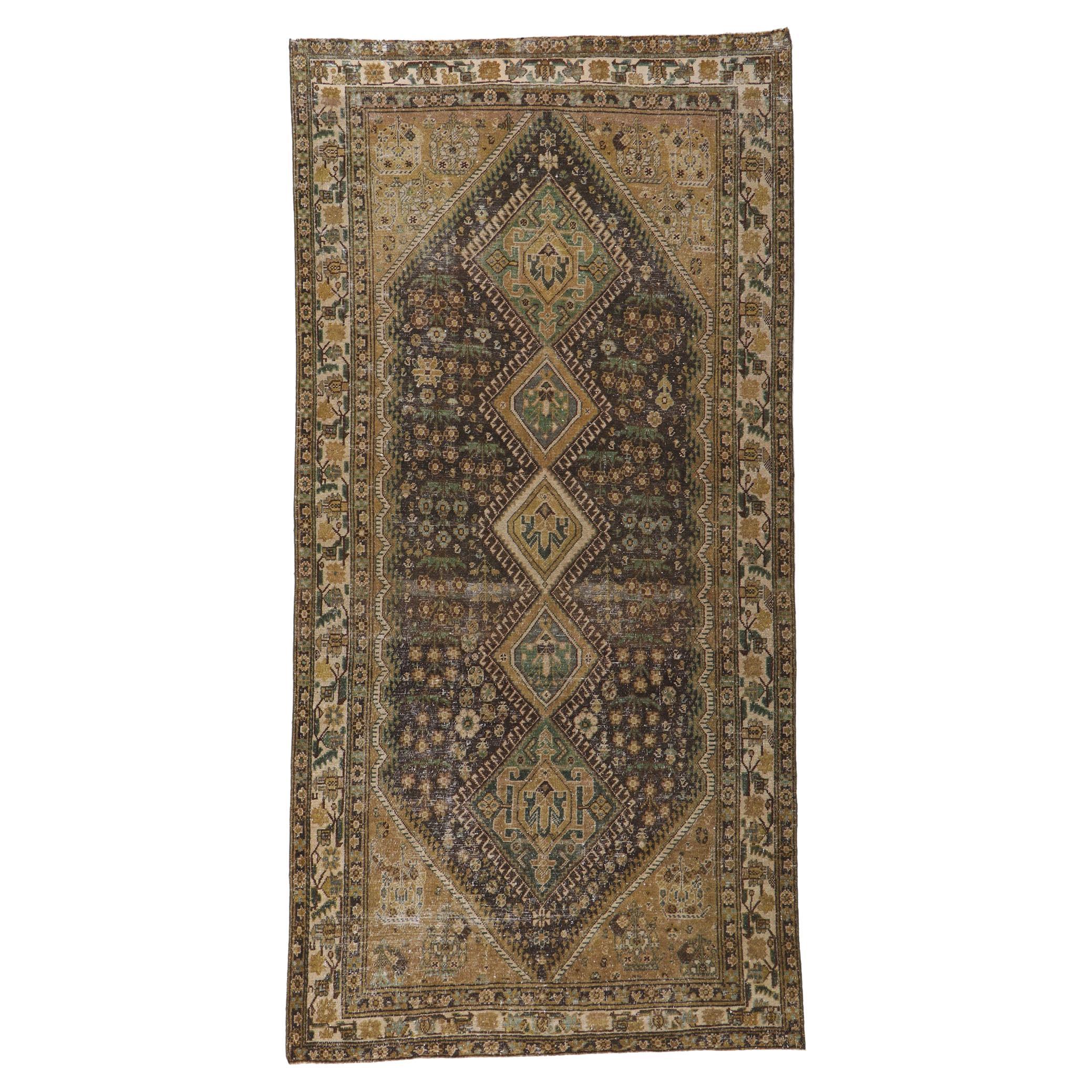 Distressed Antique Persian Malayer Gallery Rug For Sale