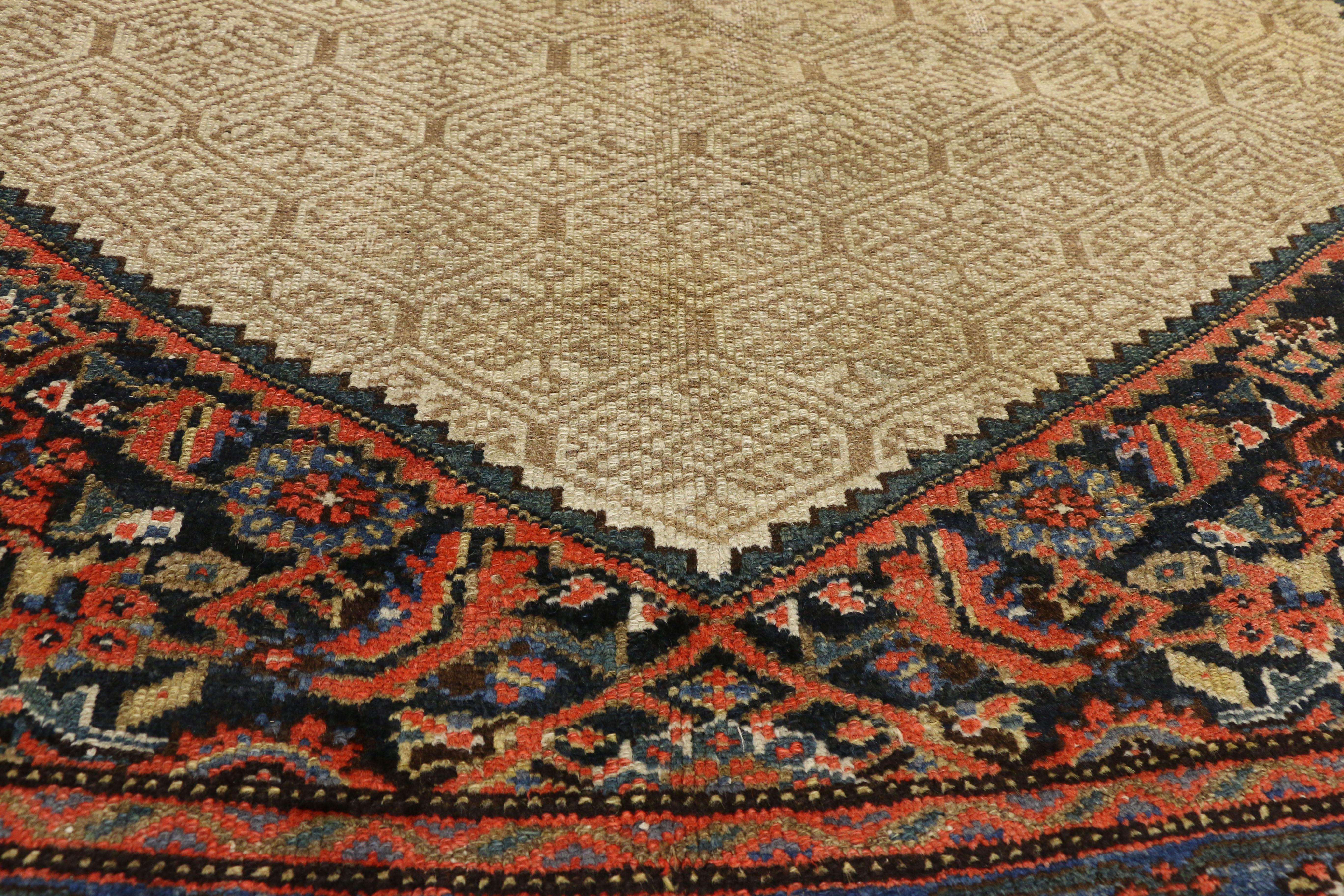 Perse Tapis de galerie persan Malayer ancien vieilli à poils de chameau en vente
