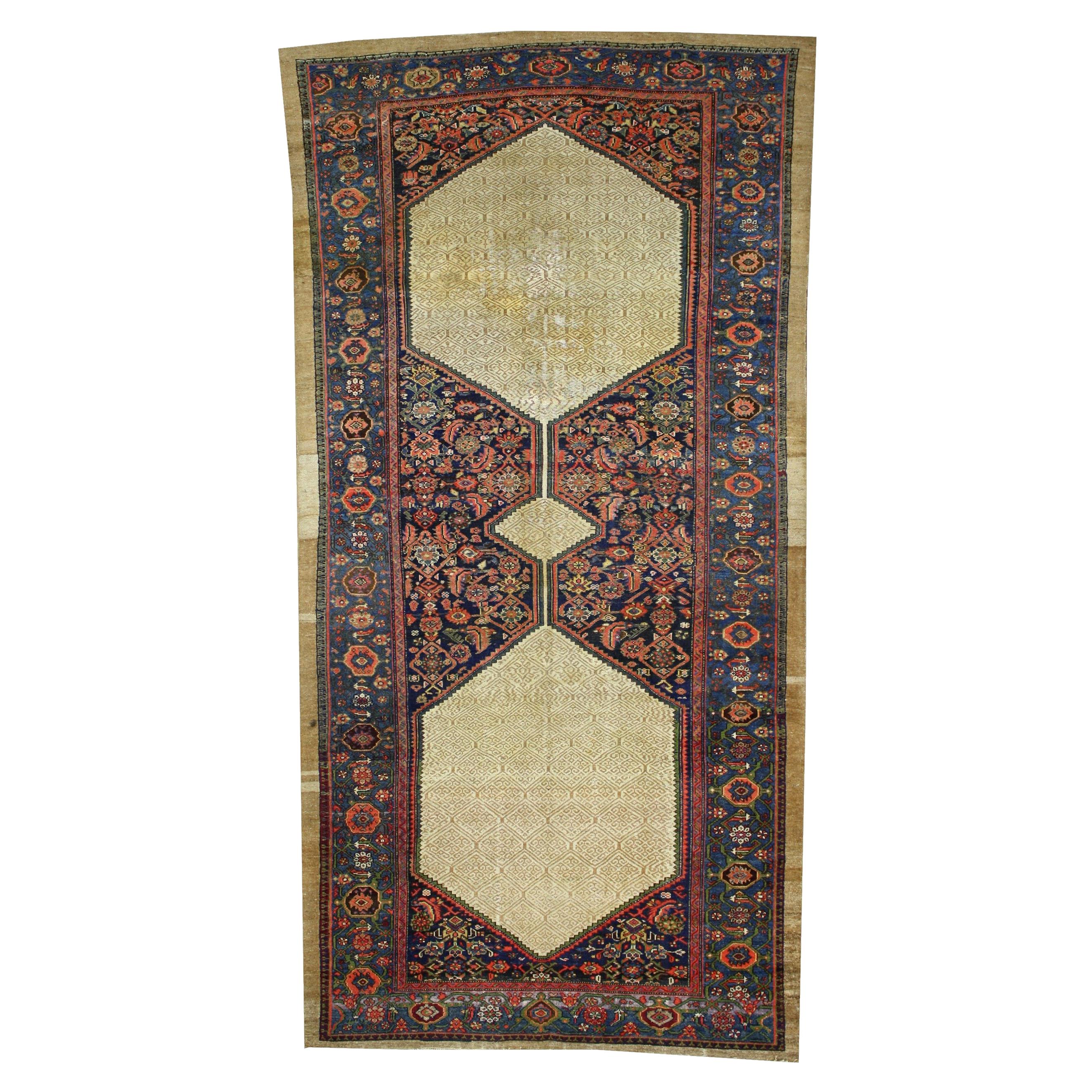 Distressed Antique Persian Malayer Gallery Rug with Camel Hair