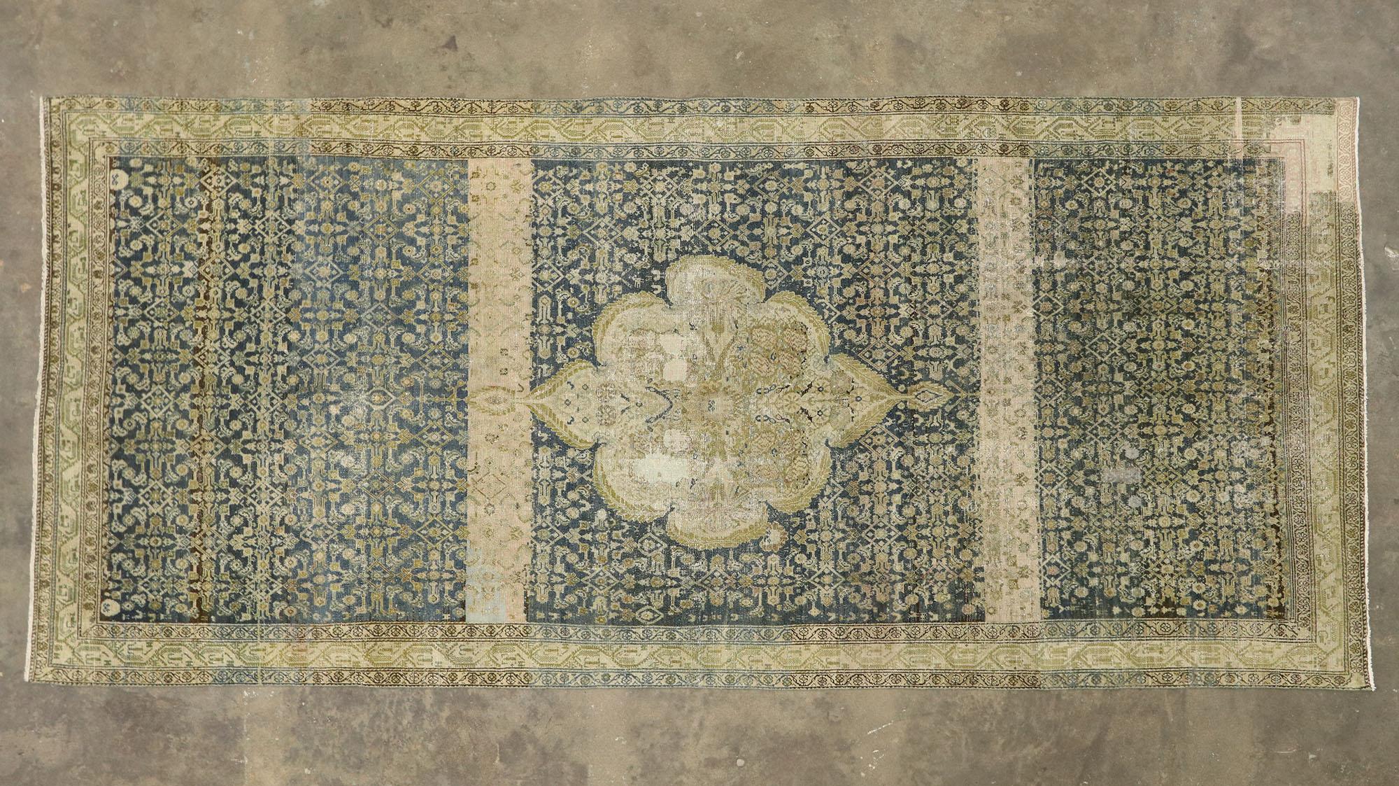 Distressed Antique Persian Malayer Gallery Rug with Modern Rustic Style For Sale 4