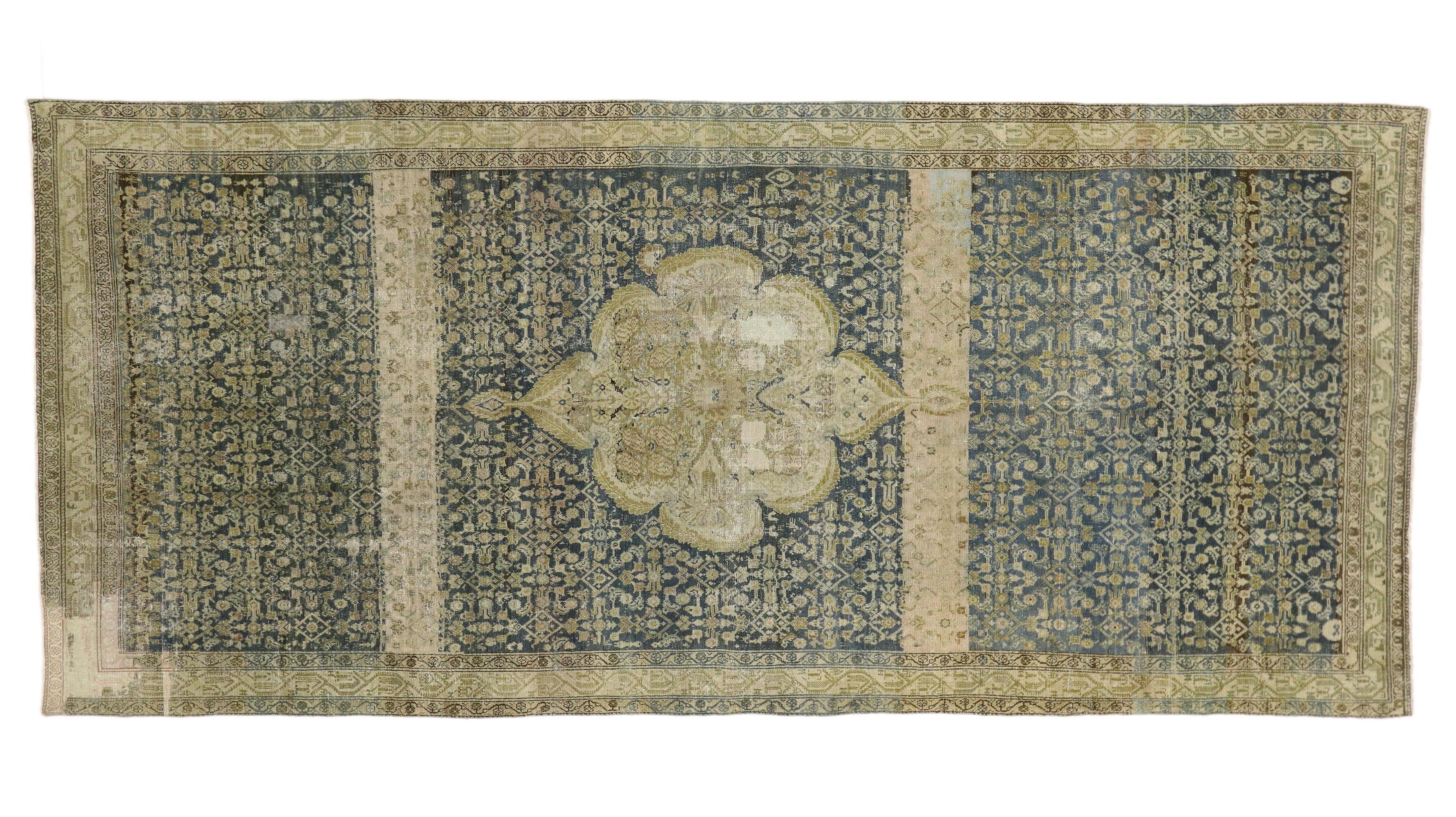 Distressed Antique Persian Malayer Gallery Rug with Modern Rustic Style For Sale 5