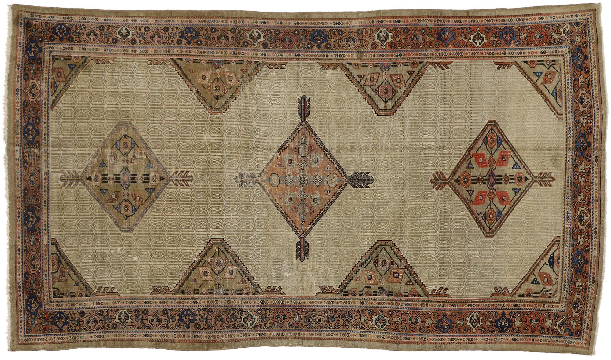 Distressed Antique Persian Malayer Gallery Rug with Modern Industrial Style For Sale 2