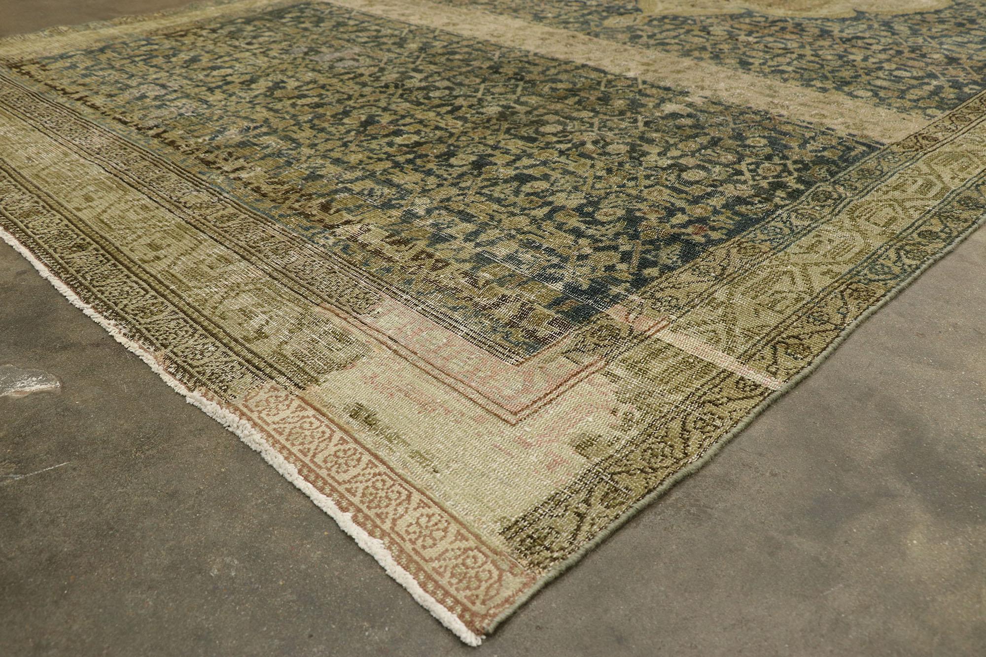 Distressed Antique Persian Malayer Gallery Rug with Modern Rustic Style For Sale 2
