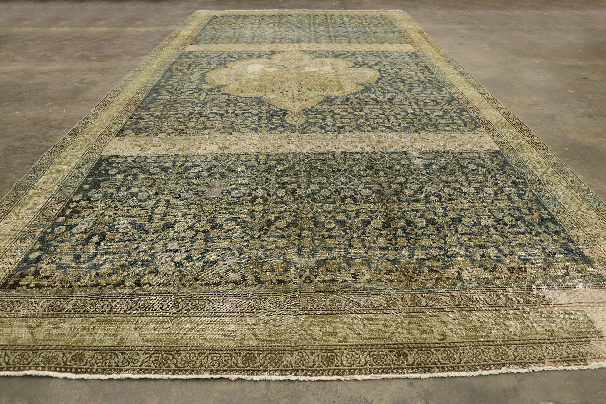 Distressed Antique Persian Malayer Gallery Rug with Modern Rustic Style For Sale 3