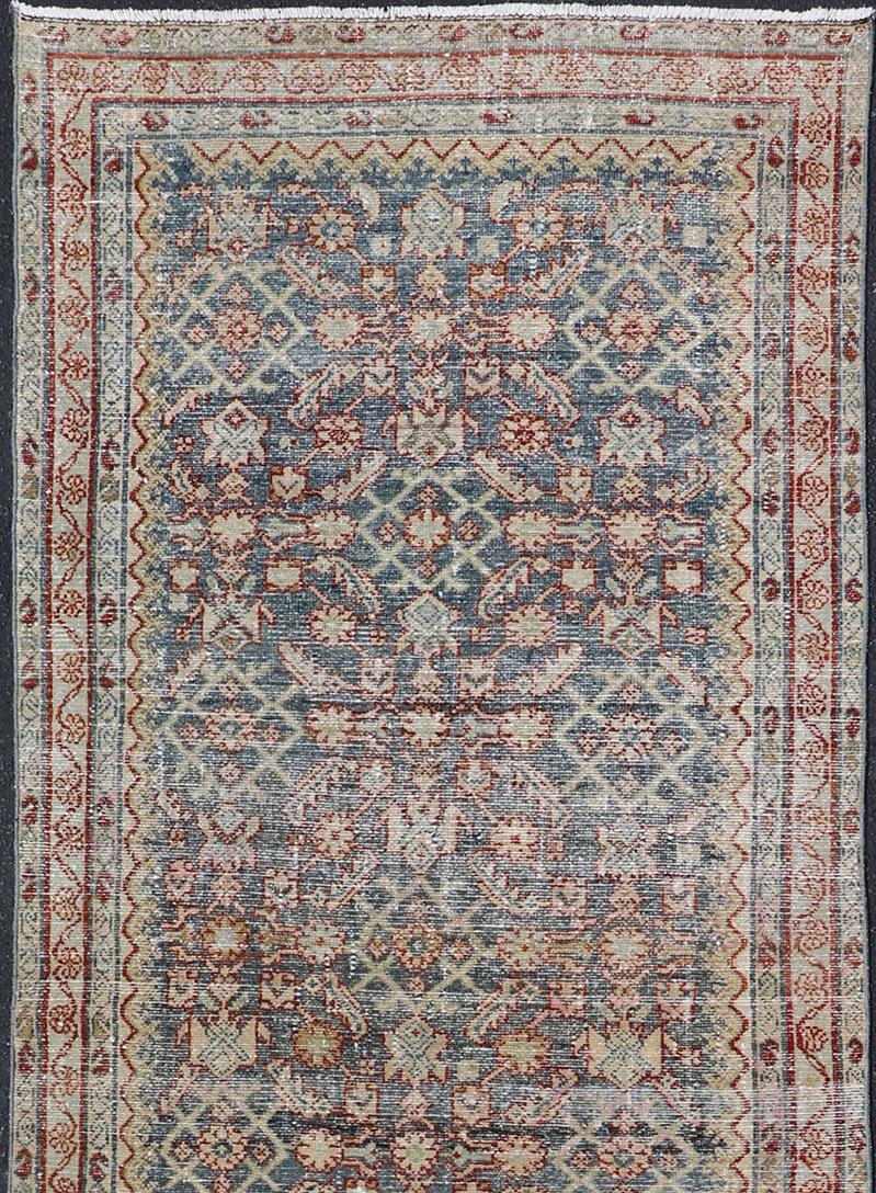 Distressed Antique Persian Malayer Gallery Runner with All-Over Design For Sale 5