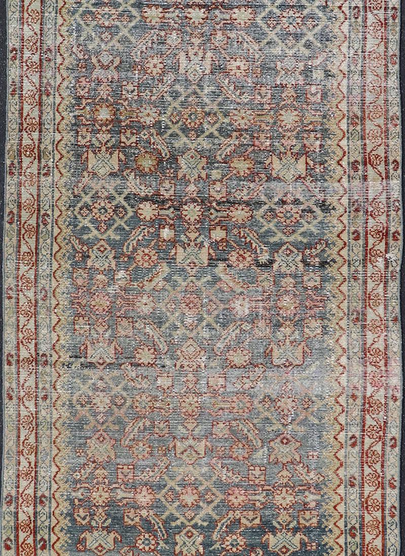 Antique Persian Malayer Gallery Runner With All-Over Design in Gray, Steel blue and multi colors. Country of Origin: Iran; Type: Malayer; Design: All-Over, Stylized, Floral; Keivan Woven Arts: rug PTA-21018

Measures 4'2 x 13'2 

This antique