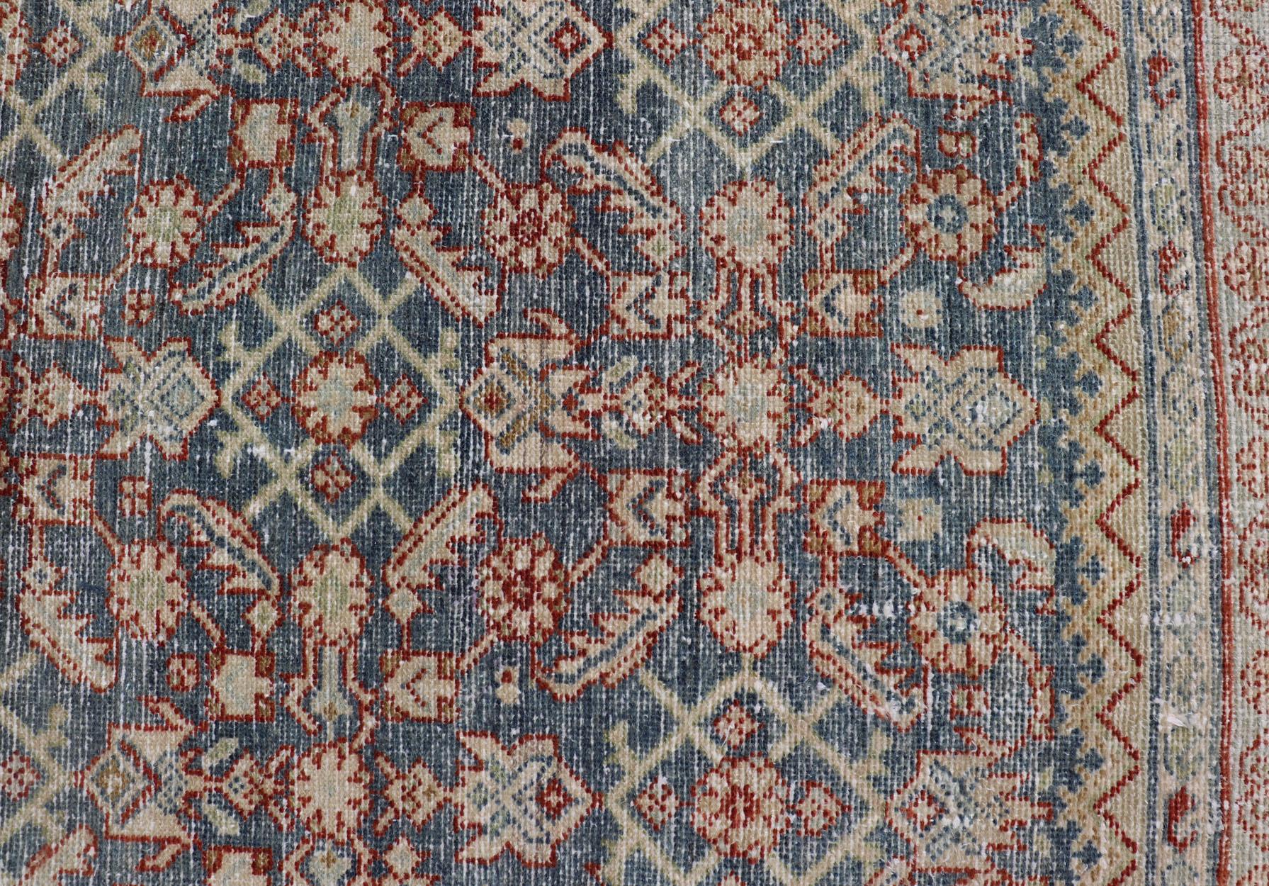 Distressed Antique Persian Malayer Gallery Runner with All-Over Design For Sale 1