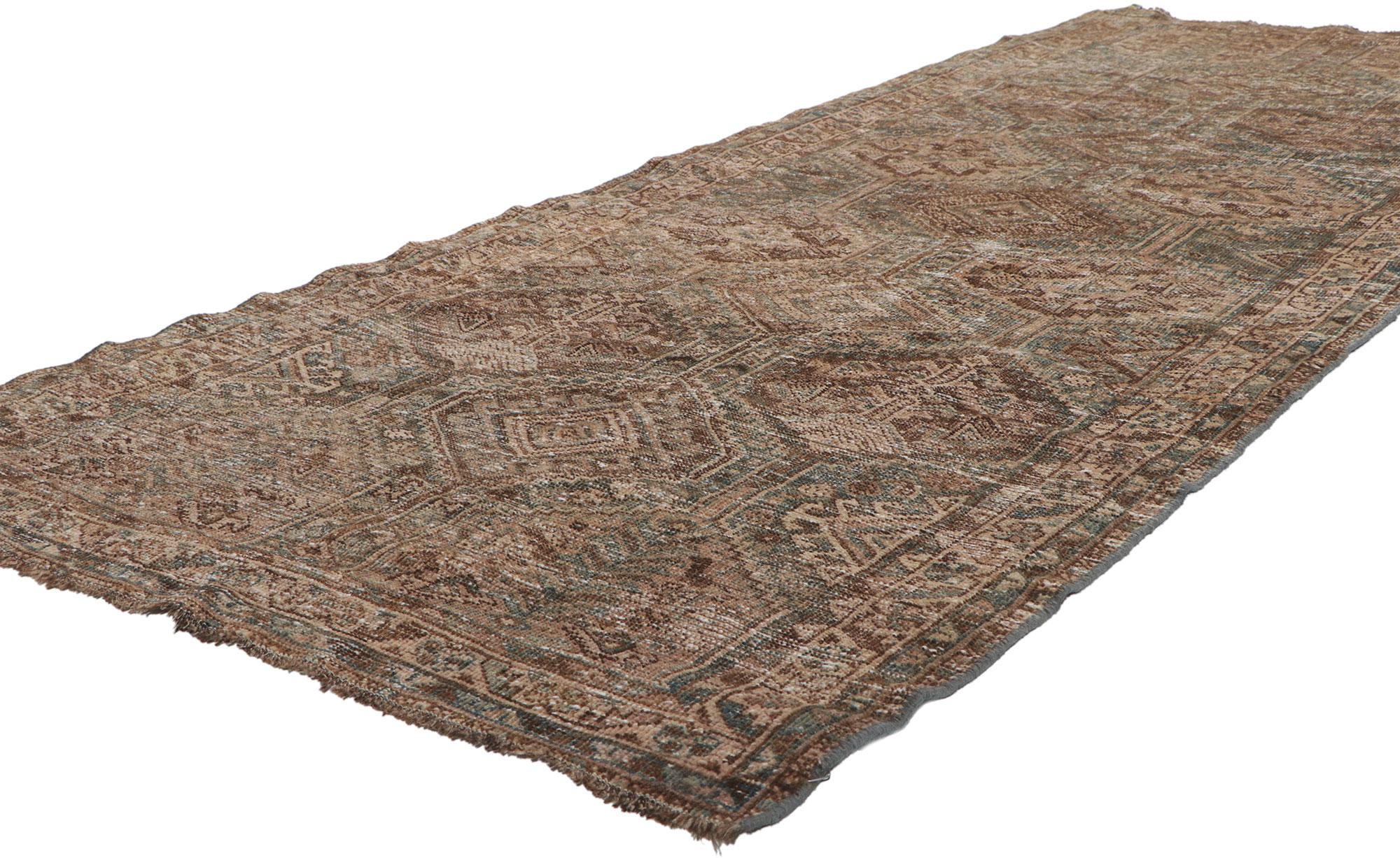 60960 Distressed Antique Persian Malayer Rug, 03'04 x 08'07. Antique-washed Persian Malayer carpet runners are long, narrow rugs handcrafted in the Malayer region of western Iran and treated with a special antique washing process to achieve a