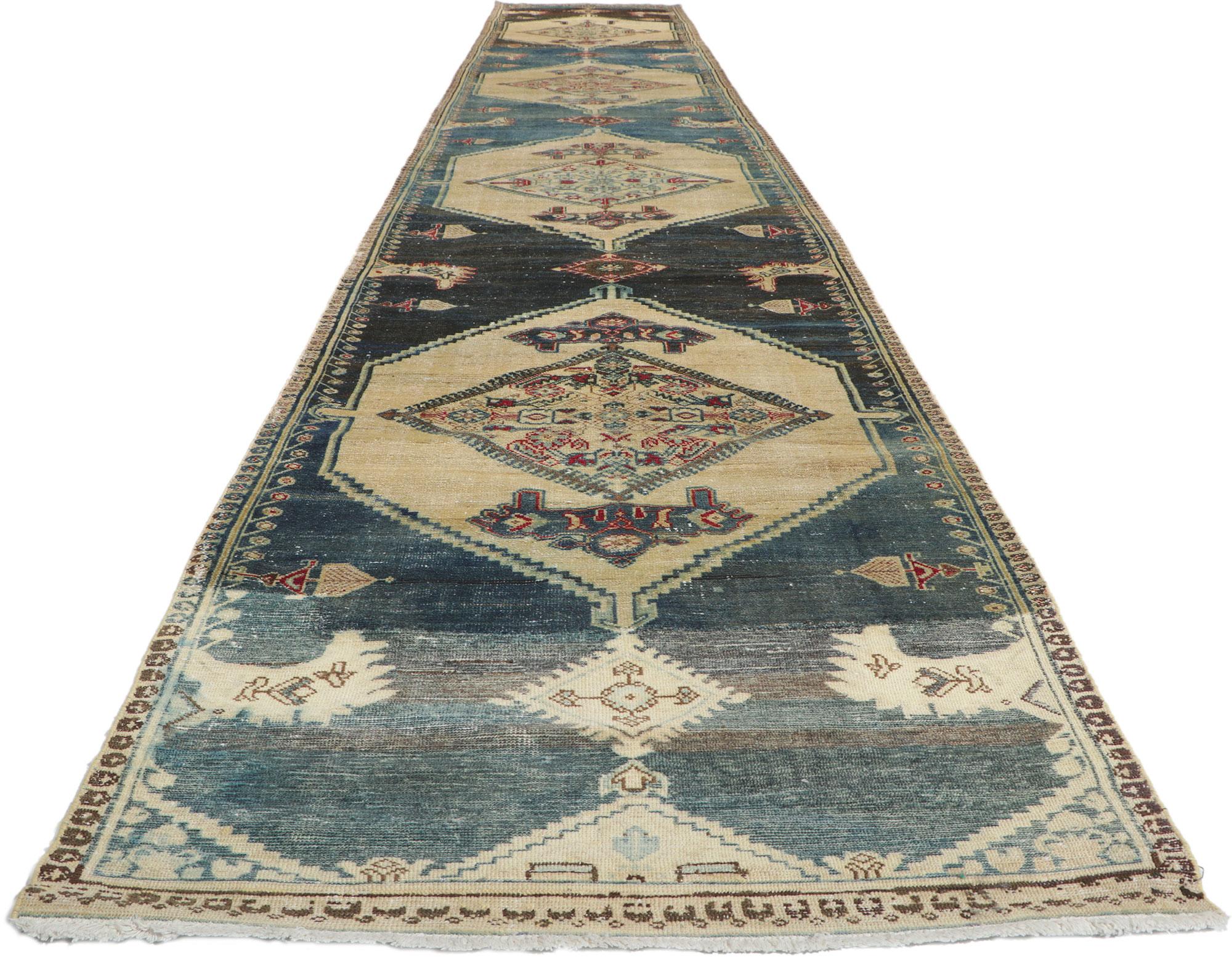 Hand-Knotted Distressed Antique Persian Malayer Hallway Runner For Sale