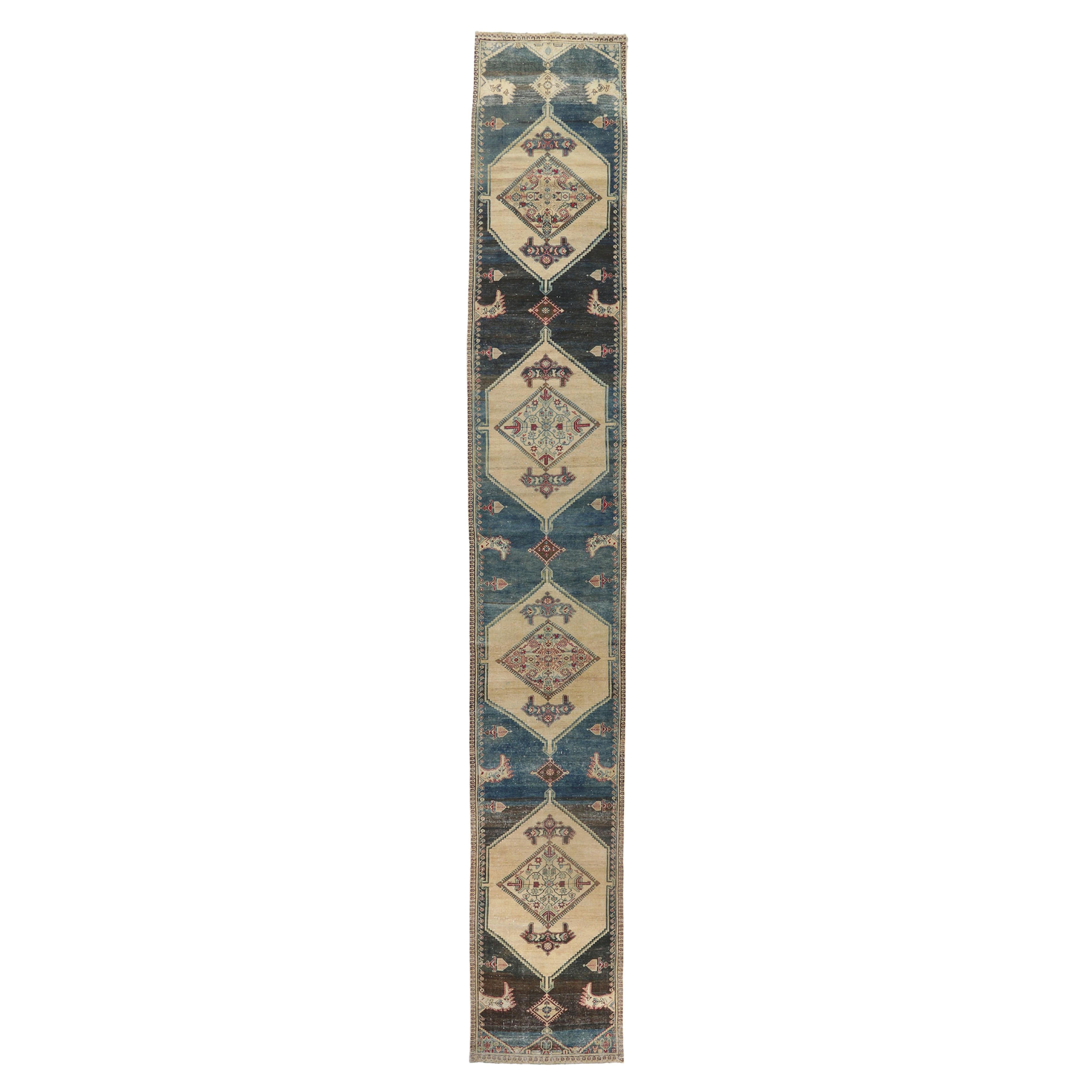 Antiker persischer Malayer-Teppich-Teppich-Läufer, 03'05 x 22'01