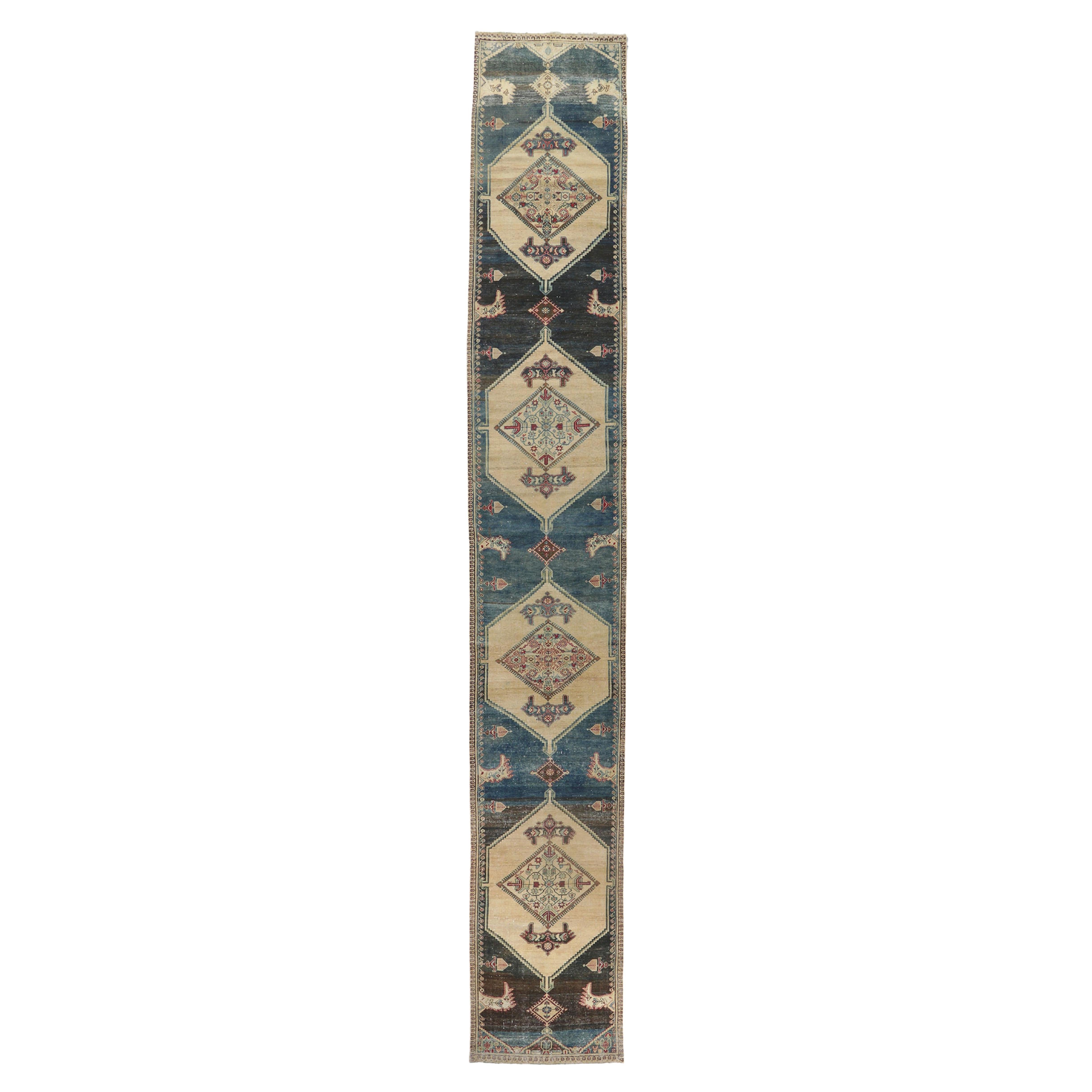 Distressed Antique Persian Malayer Hallway Runner