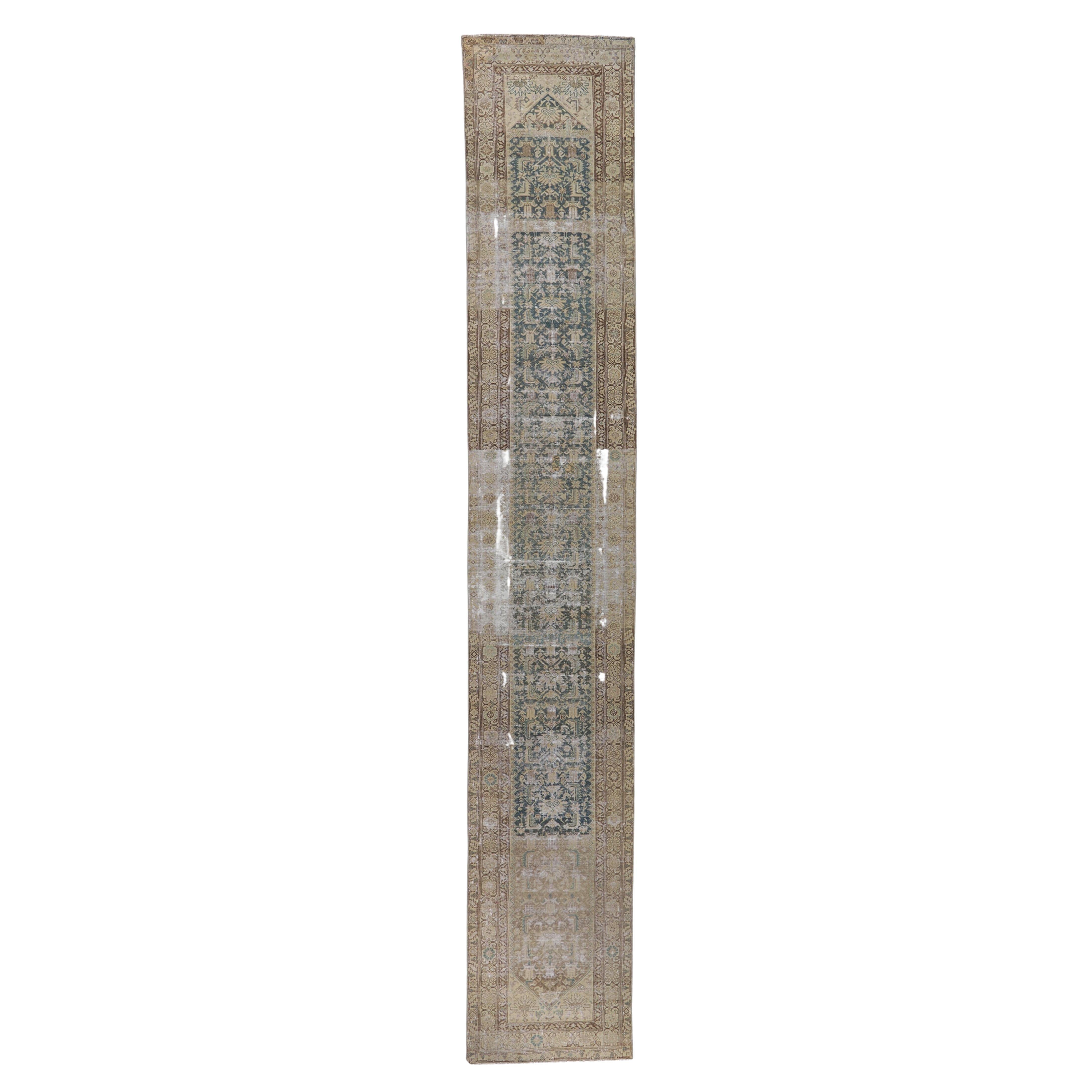 Distressed Antique Persian Malayer Hallway Runner with Herati Design For Sale