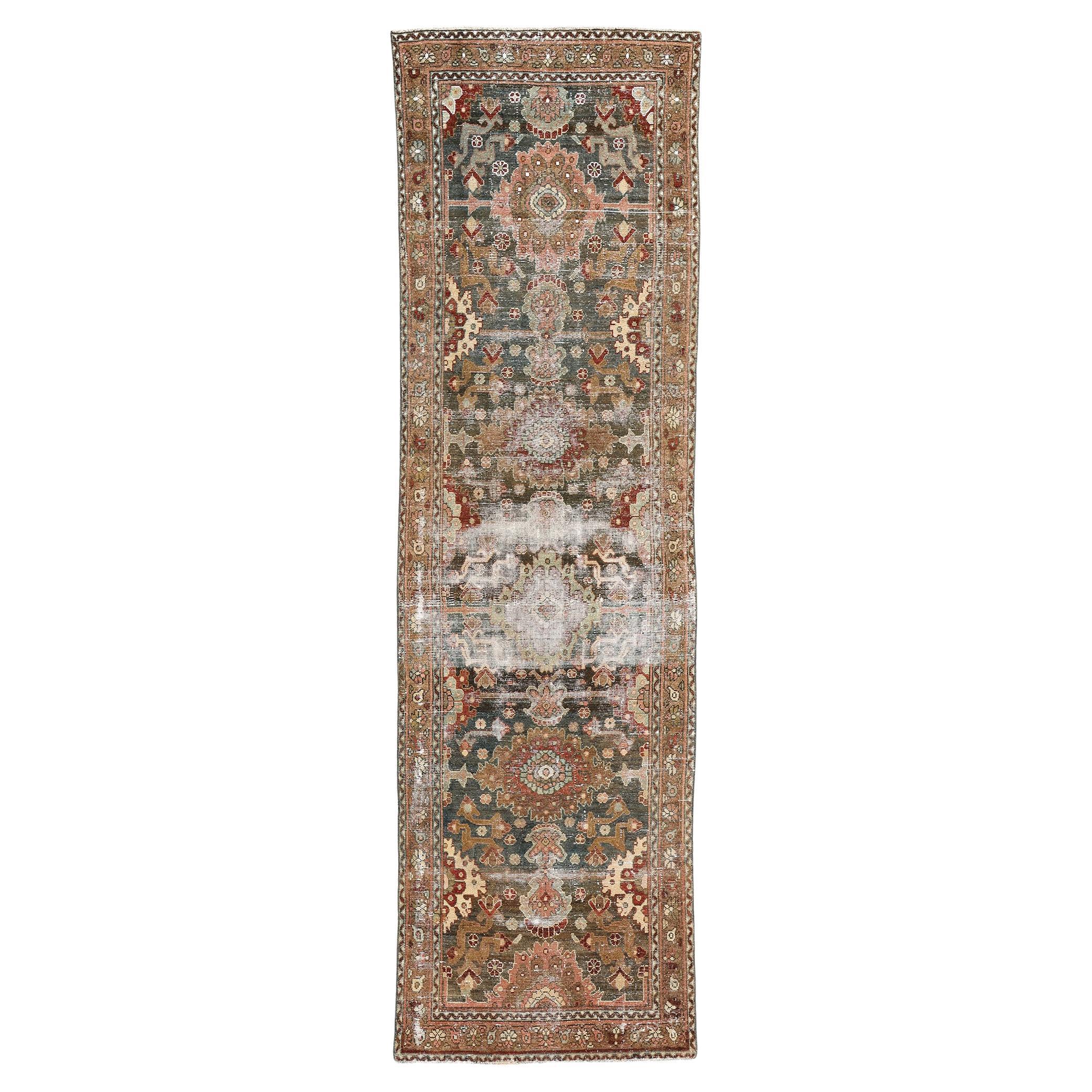 Distressed Antique Persian Malayer Rug Carpet Runner For Sale
